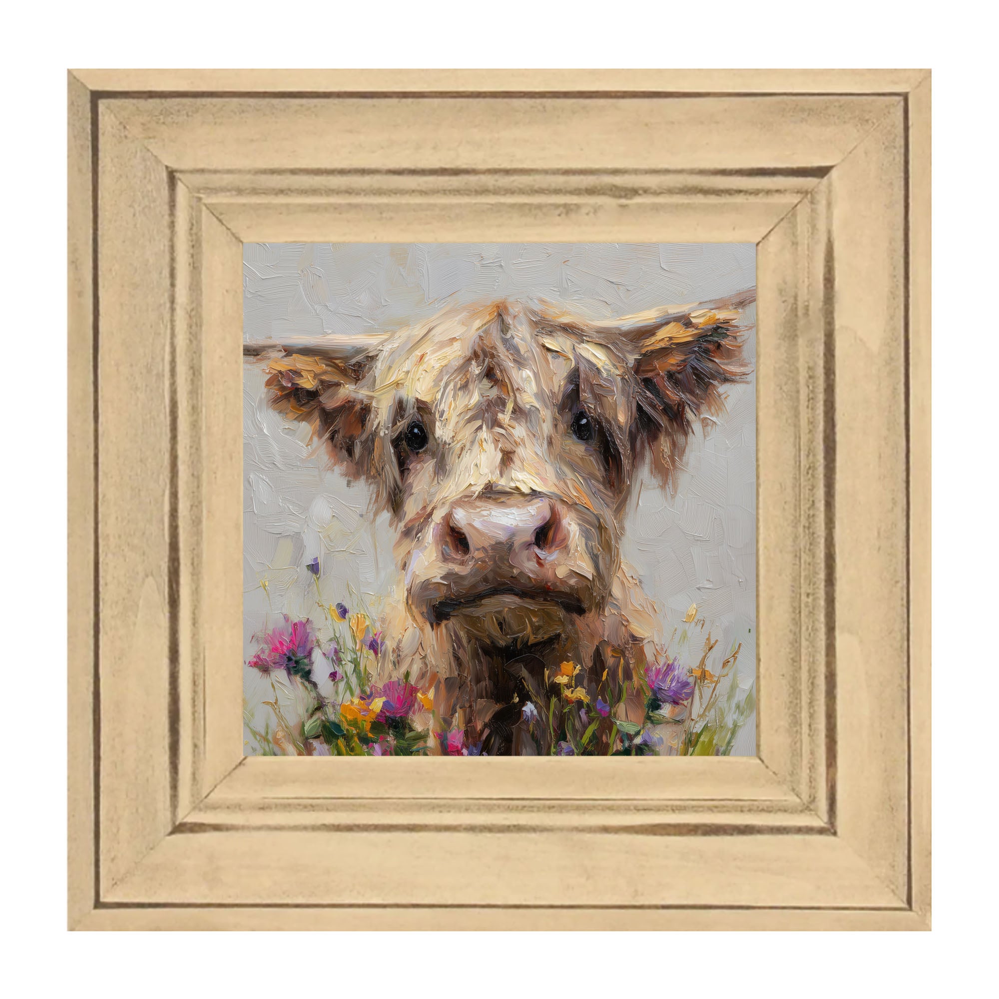 Spring Season Highland Cow with Flowers