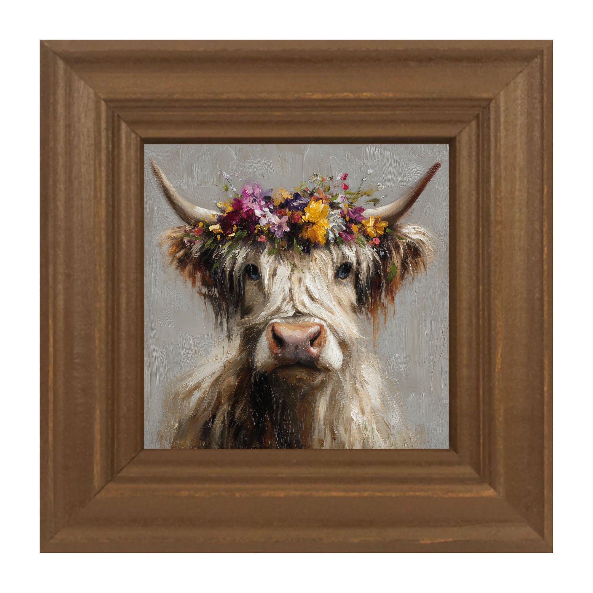 Spring Season Highland Cow with Floral Crown