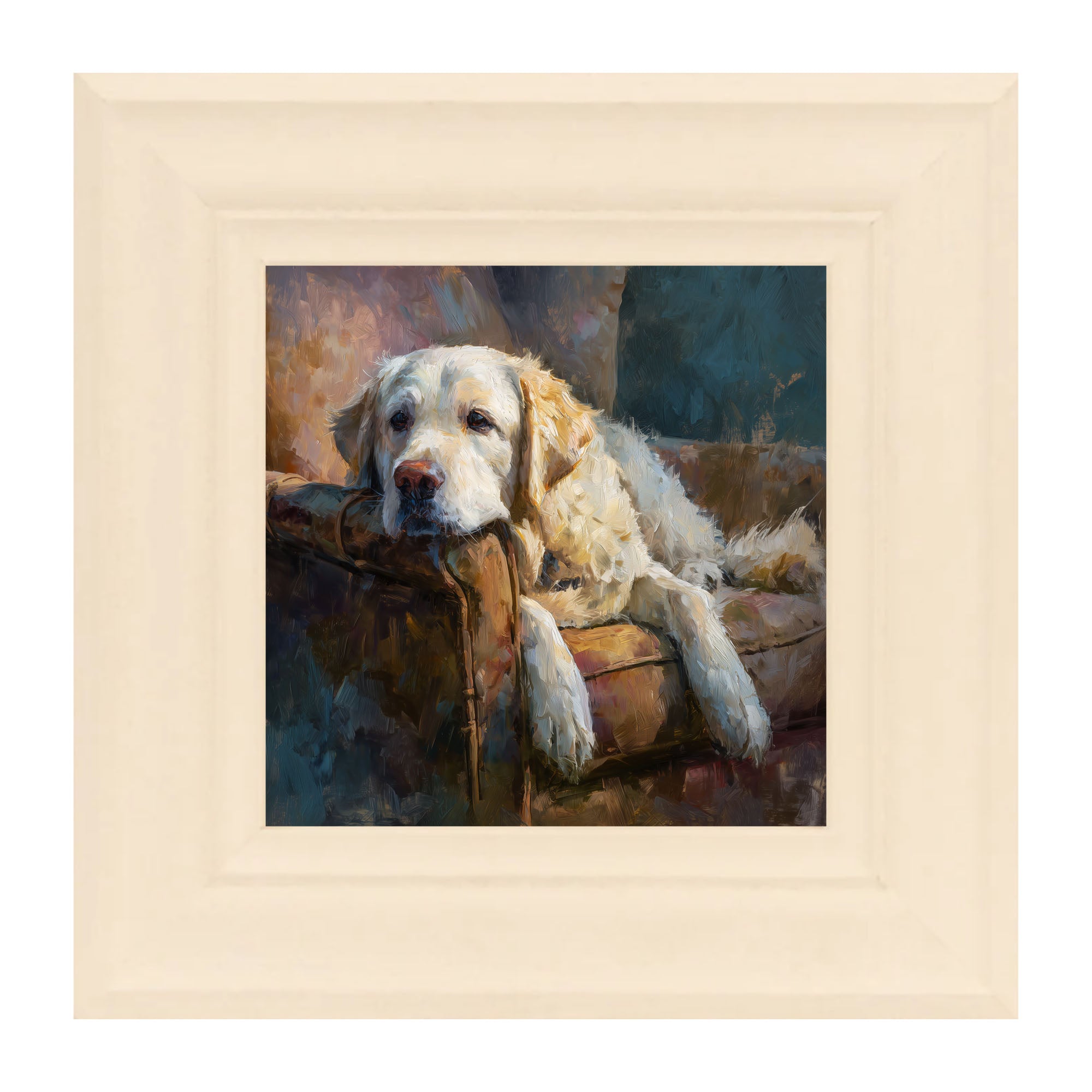 Armchair with Resting Golden Retriever