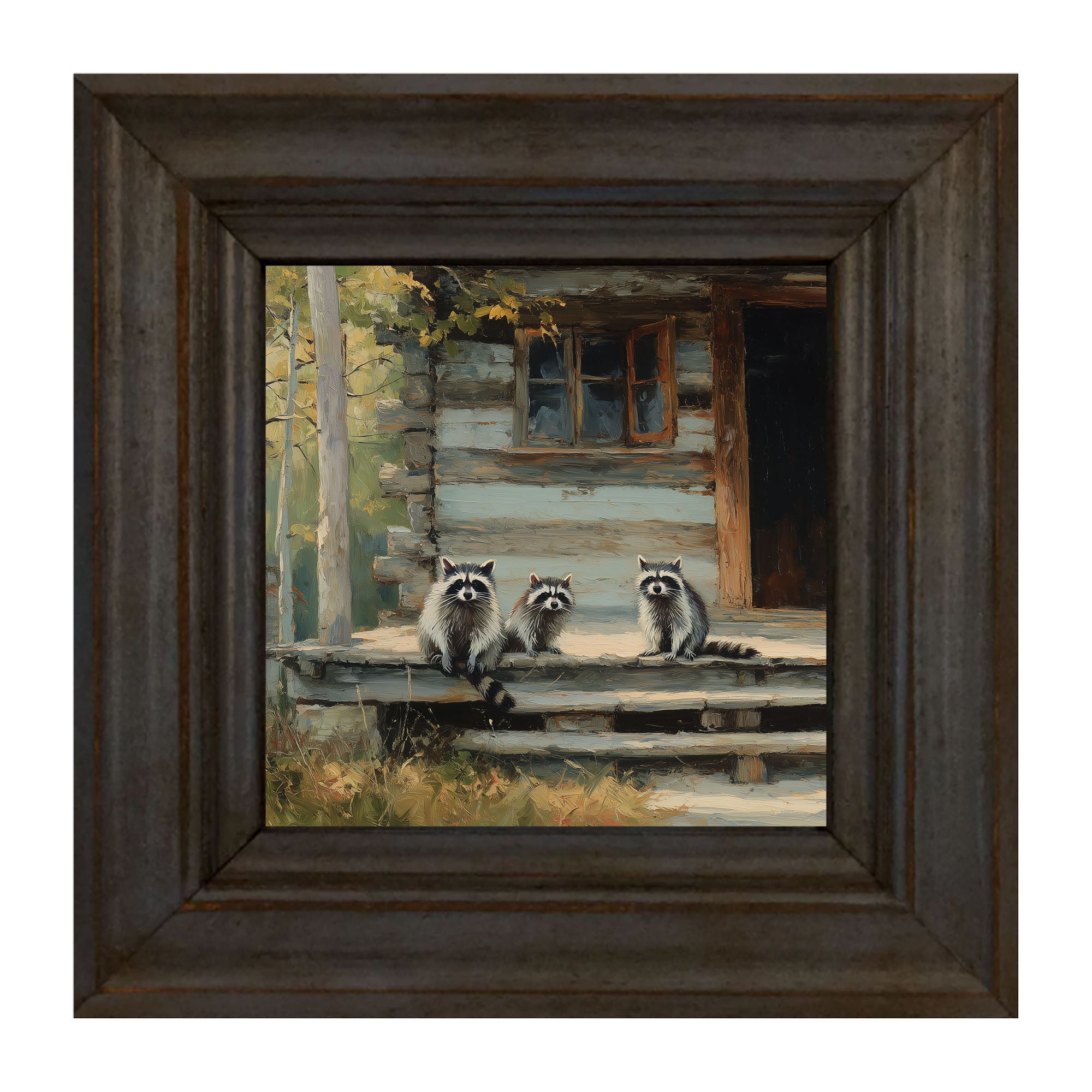 Raccoons on Cabin Porch