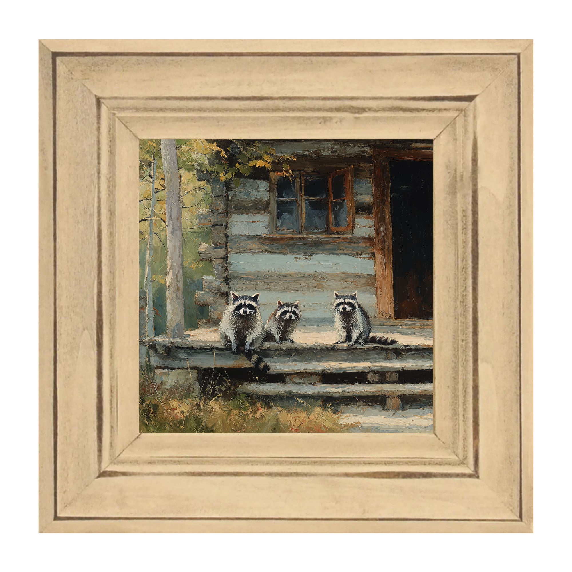 Raccoons on Cabin Porch