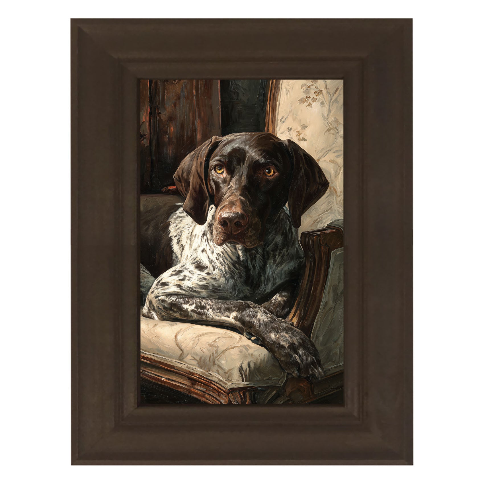 Armchair with German Shorthaired Pointer Dog