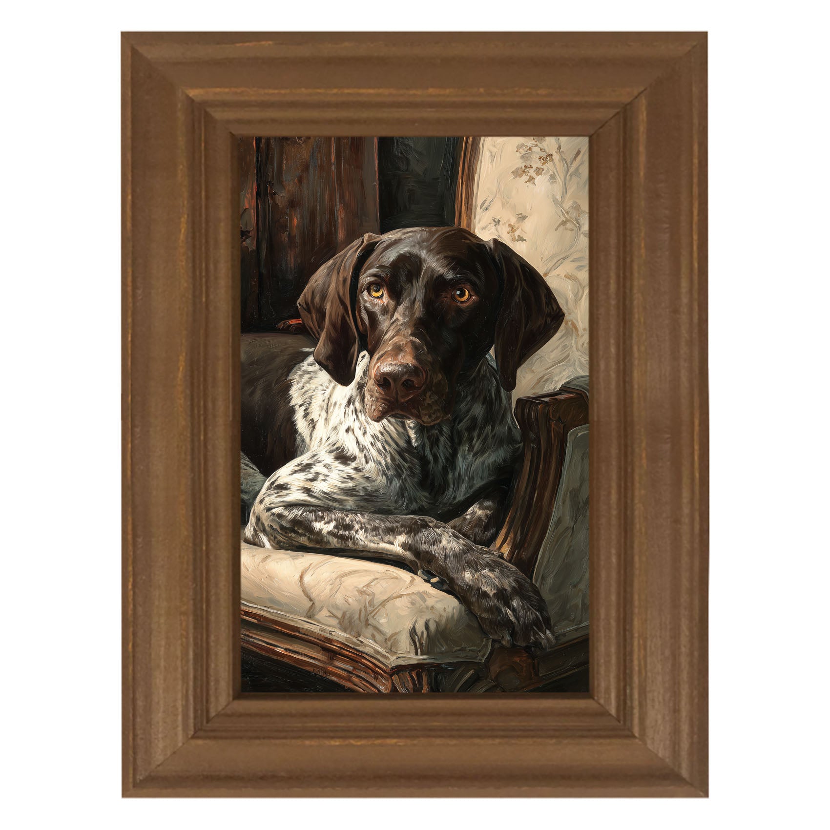 Armchair with German Shorthaired Pointer Dog