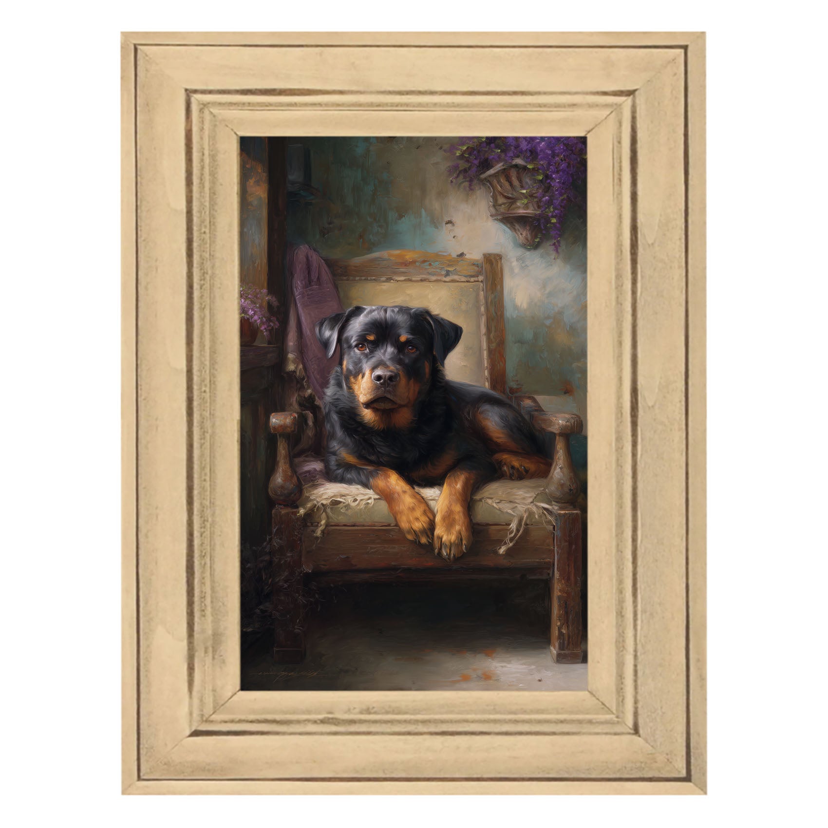 Armchair with Rottweiler Dog