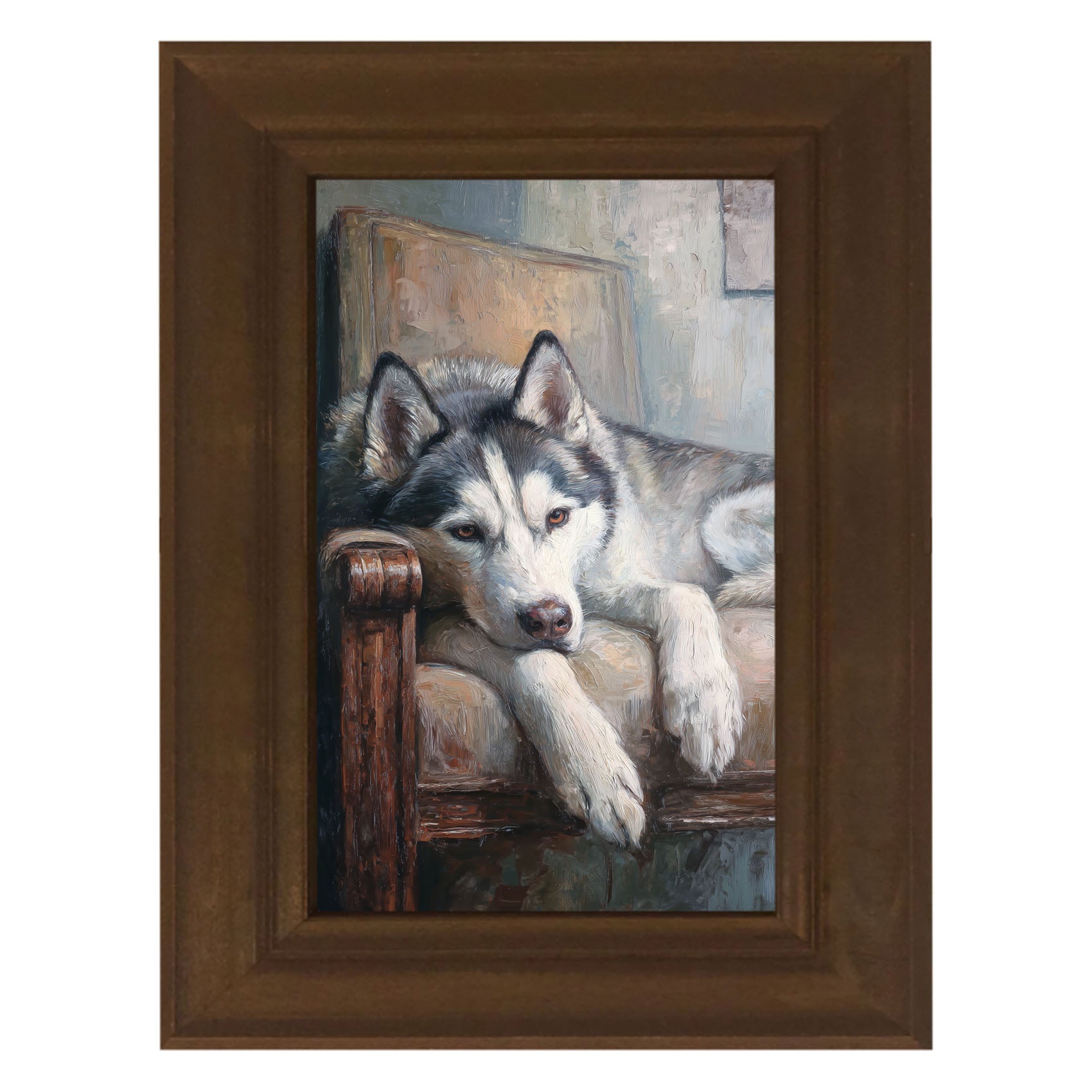 Armchair with Siberian Husky Dog
