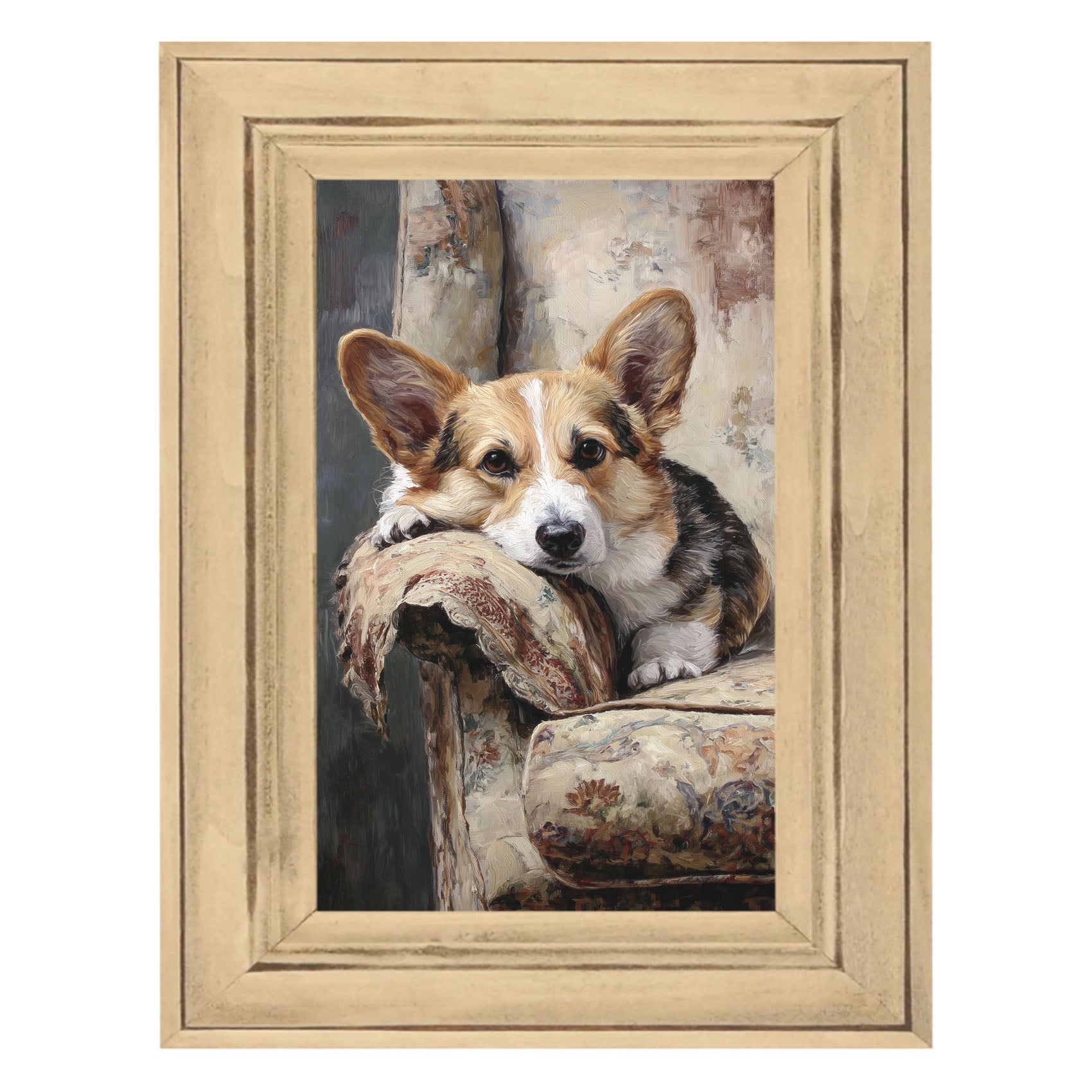Armchair with Welsh Corgi Dog