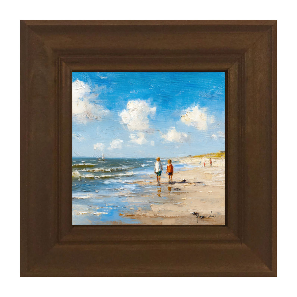 Children walking along the shore
