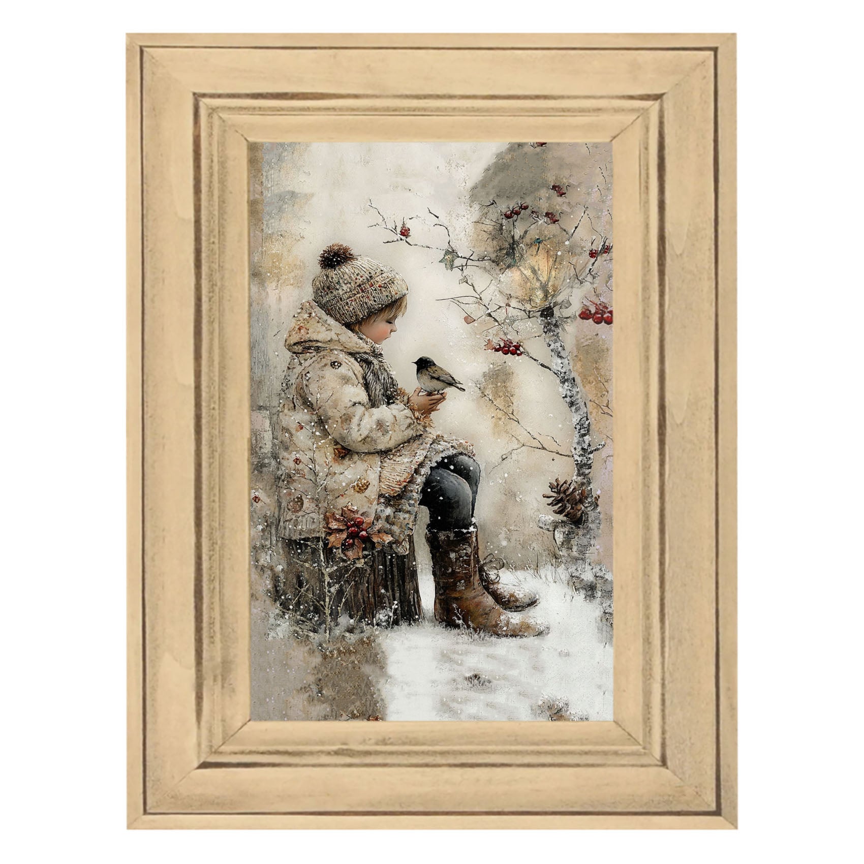 Winter Girl with bird