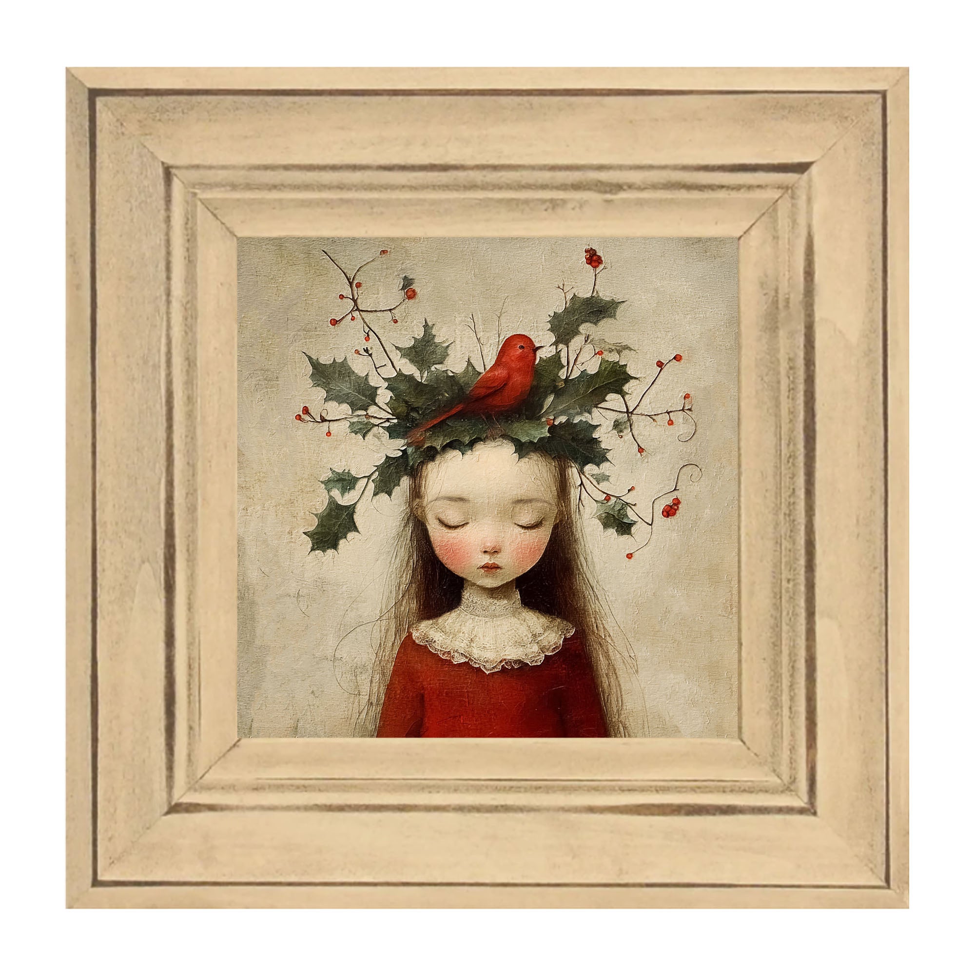 Christmas Girl with Cardinal