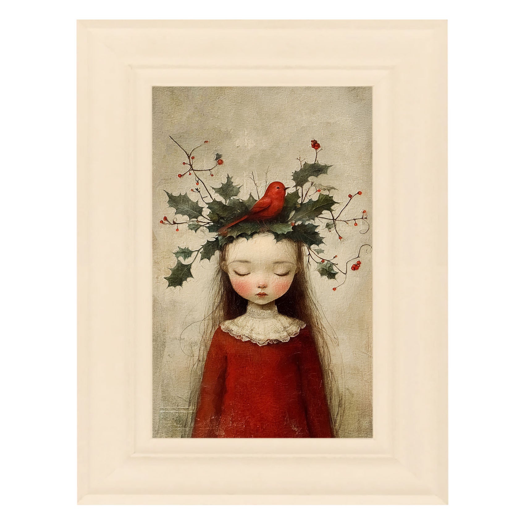 Christmas Girl with Cardinal
