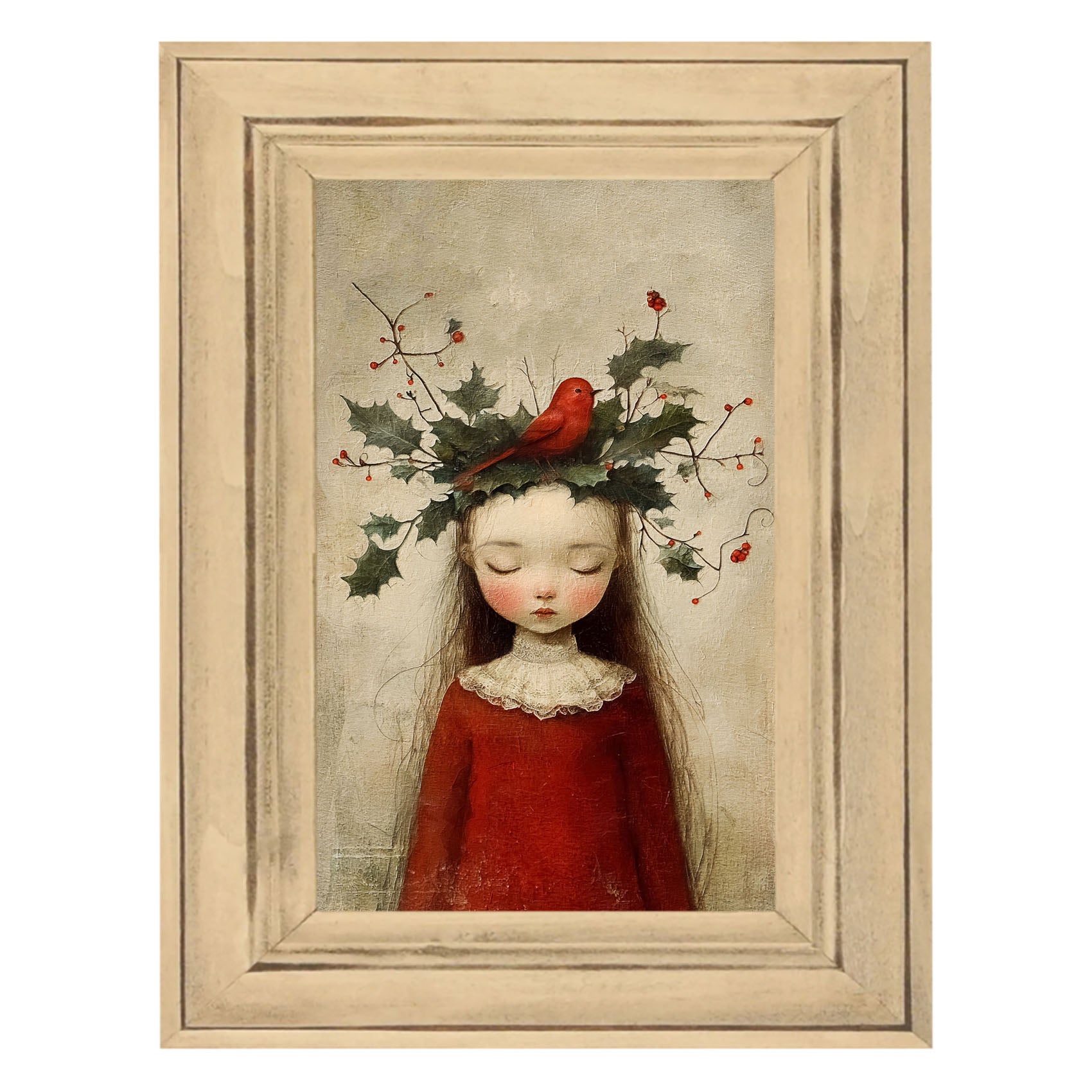 Christmas Girl with Cardinal