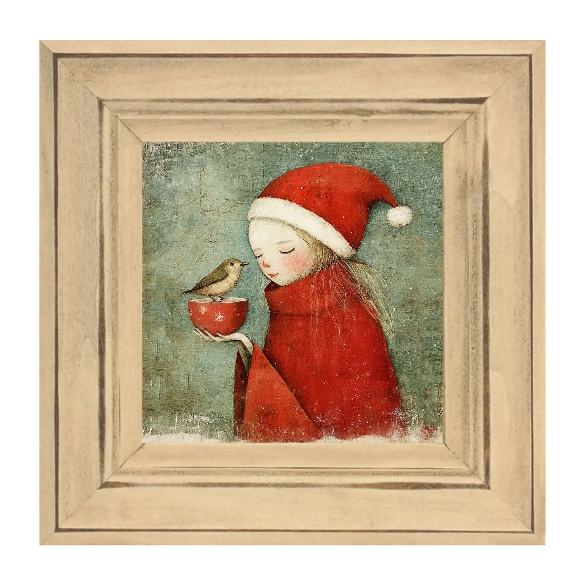 Rustic Christmas girl and bird