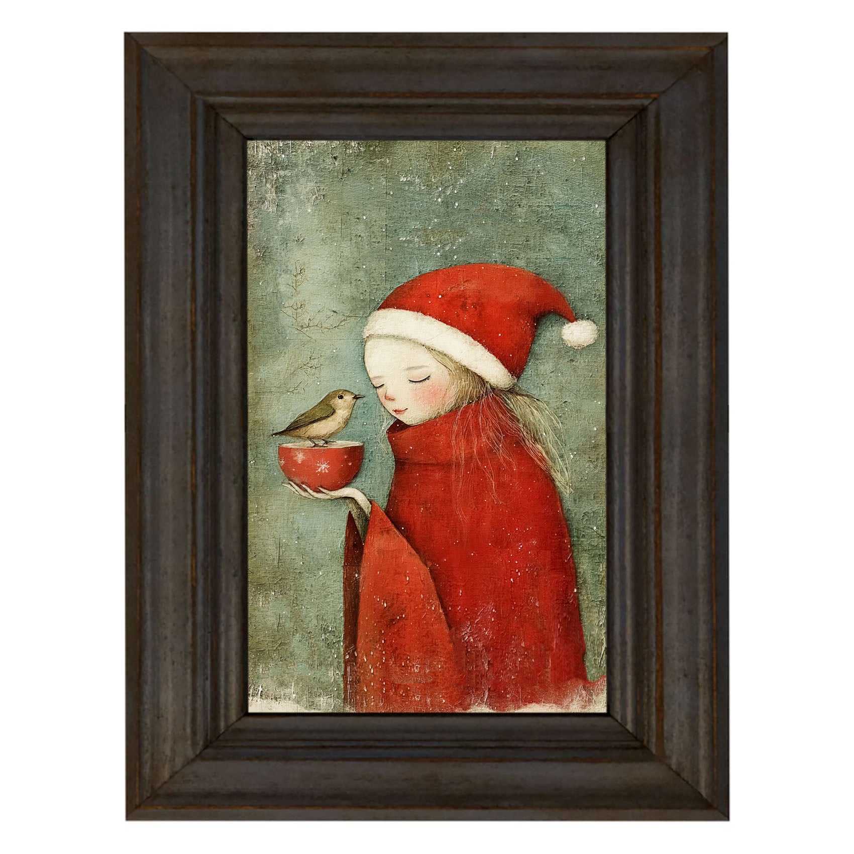 Rustic Christmas girl and bird