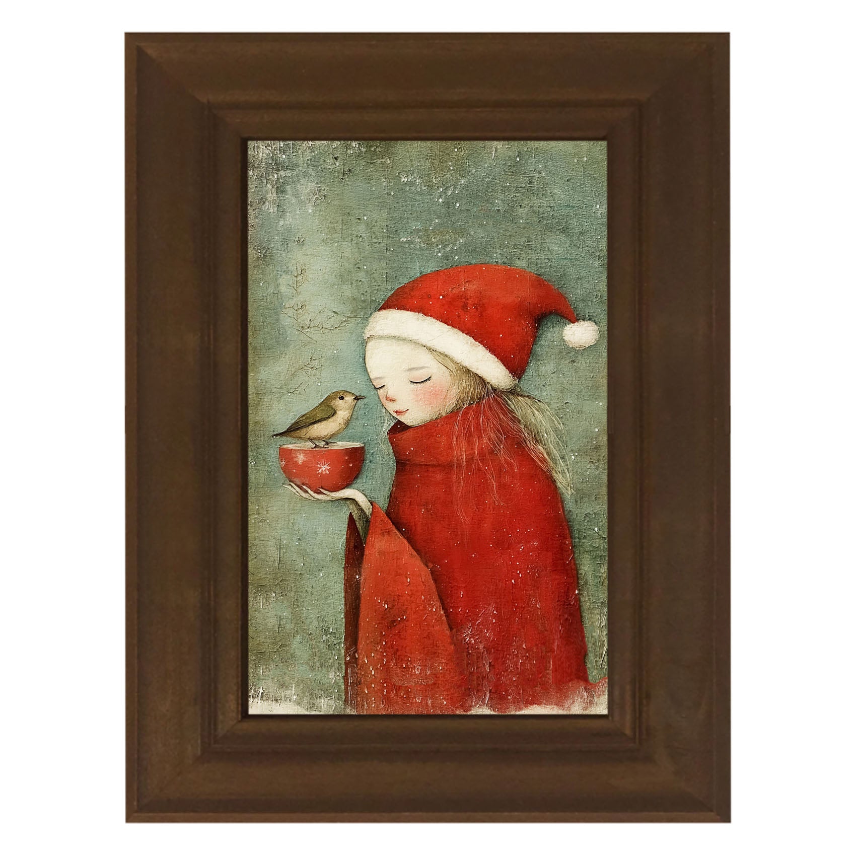 Rustic Christmas girl and bird