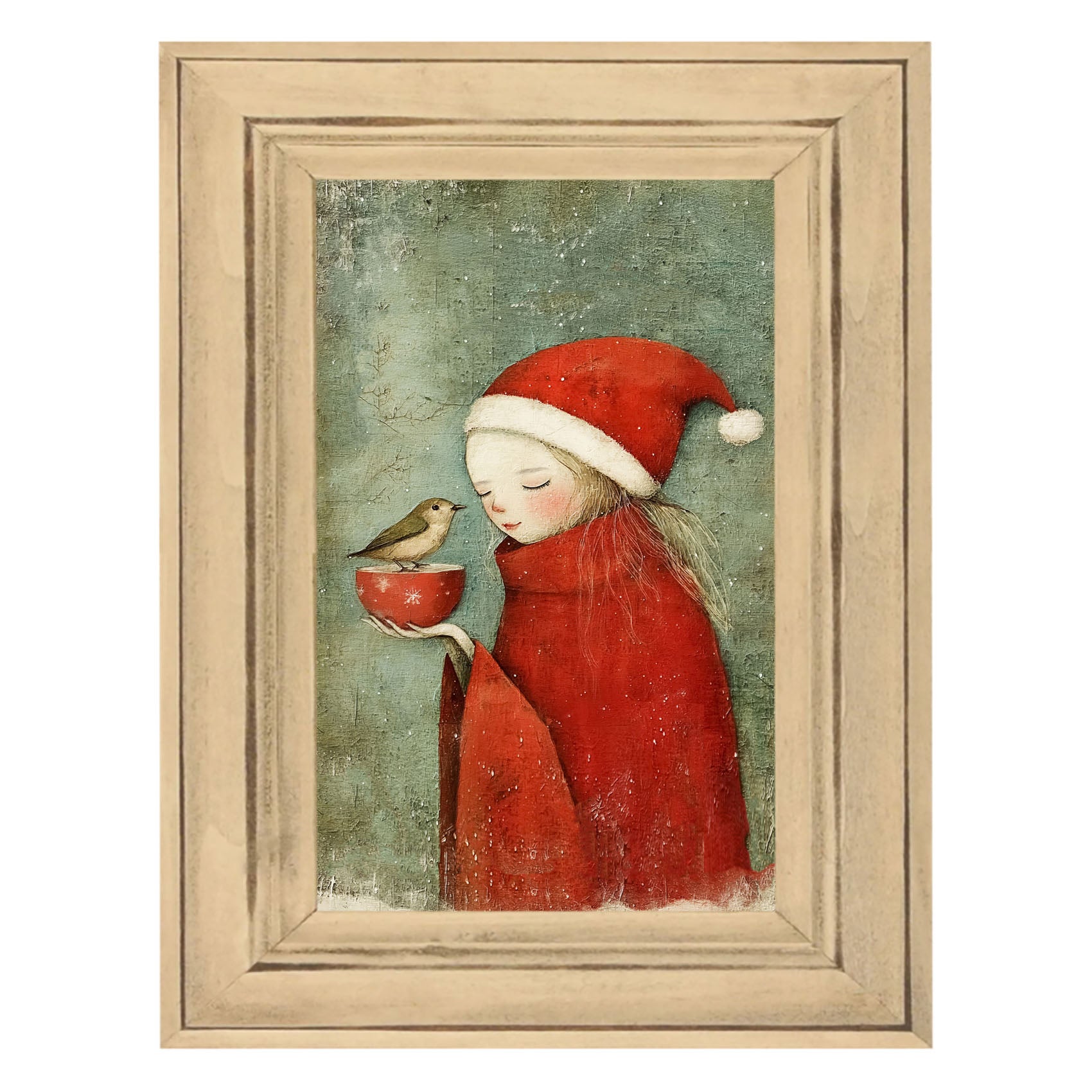 Rustic Christmas girl and bird