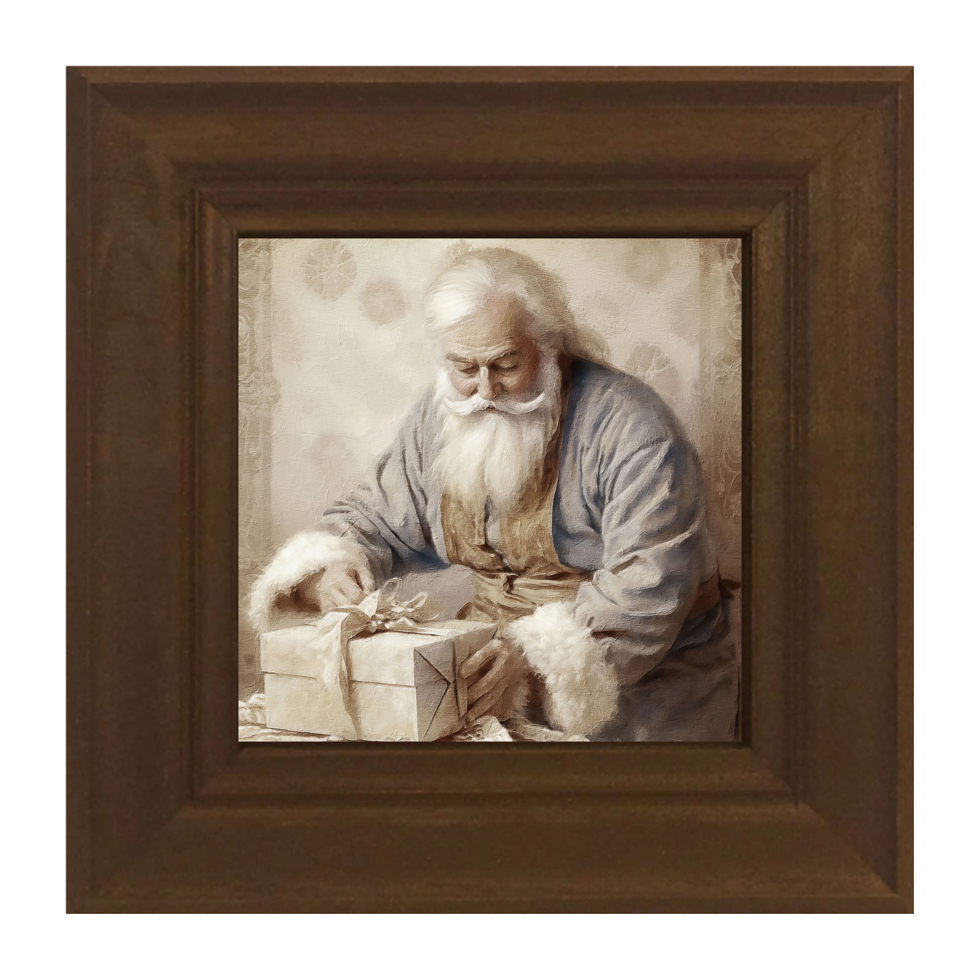 Santa wrapping a present