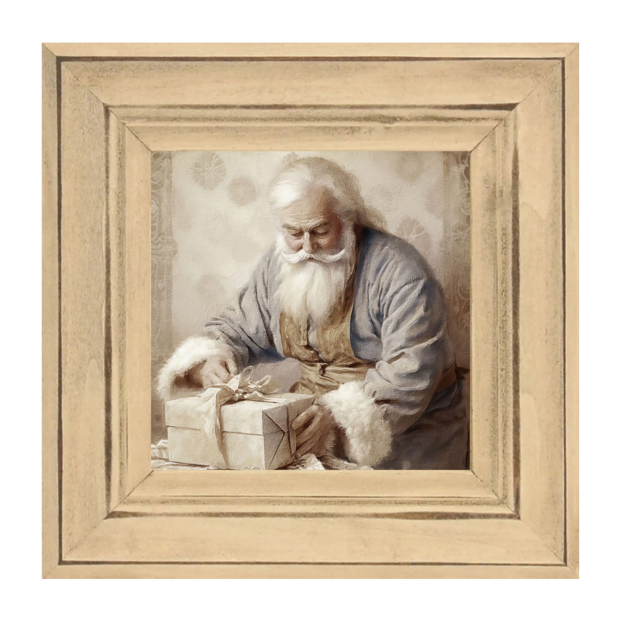 Santa wrapping a present