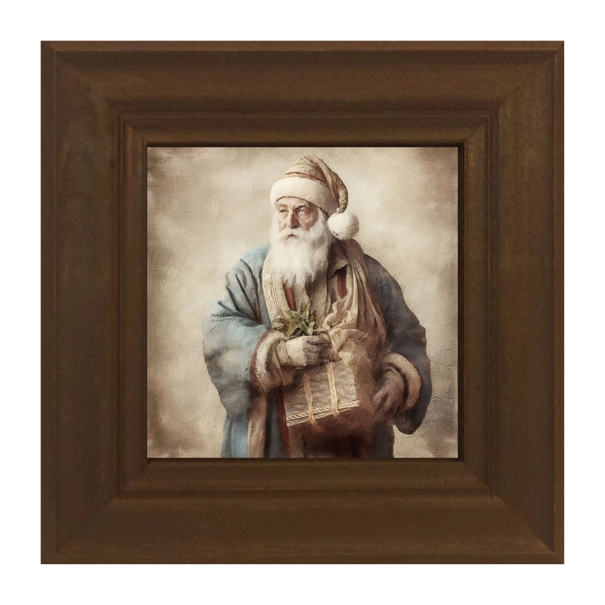 Santa holding a present