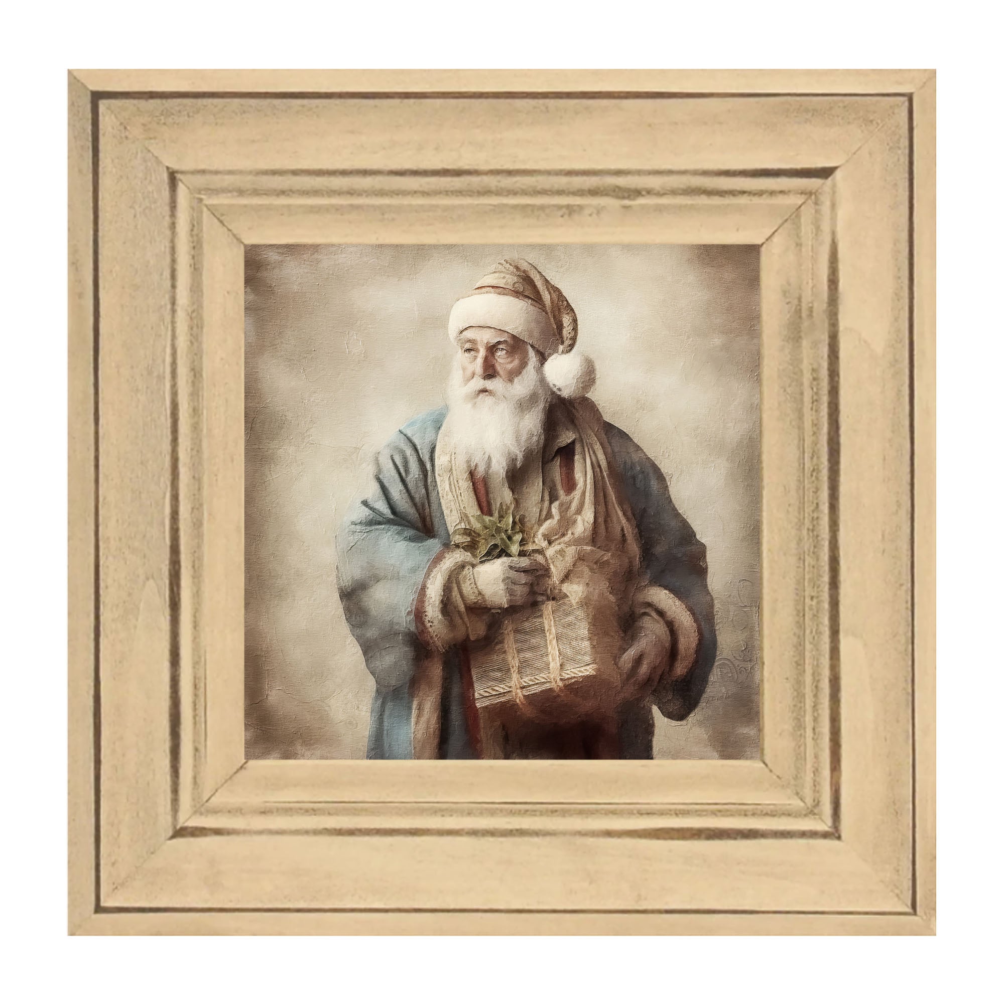 Santa holding a present