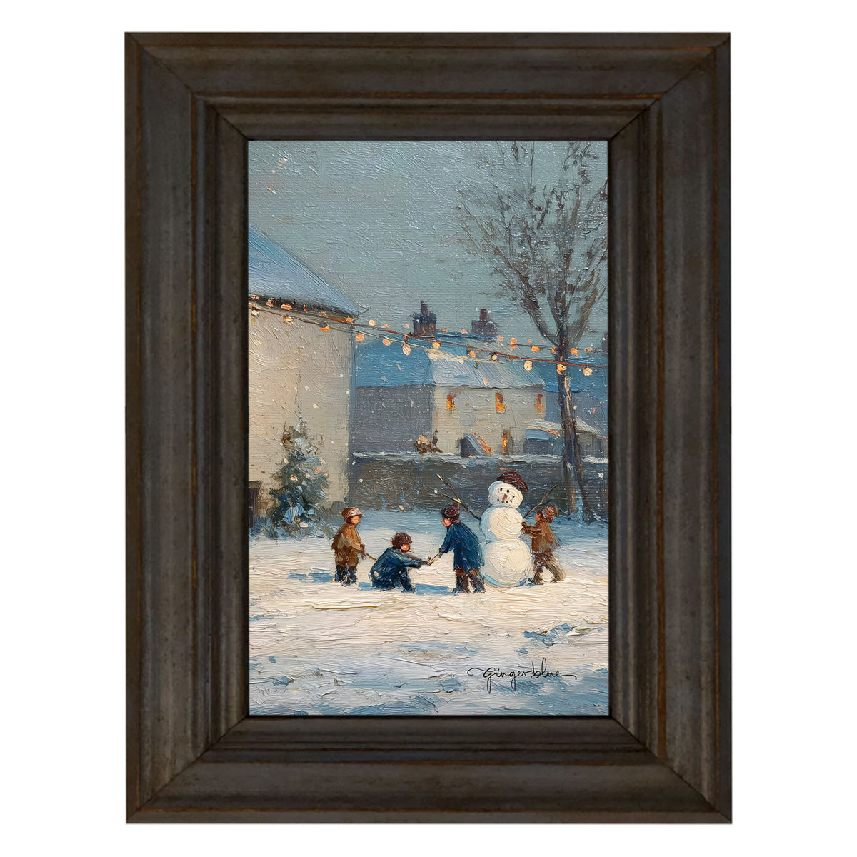 Children Making a Snowman at Home