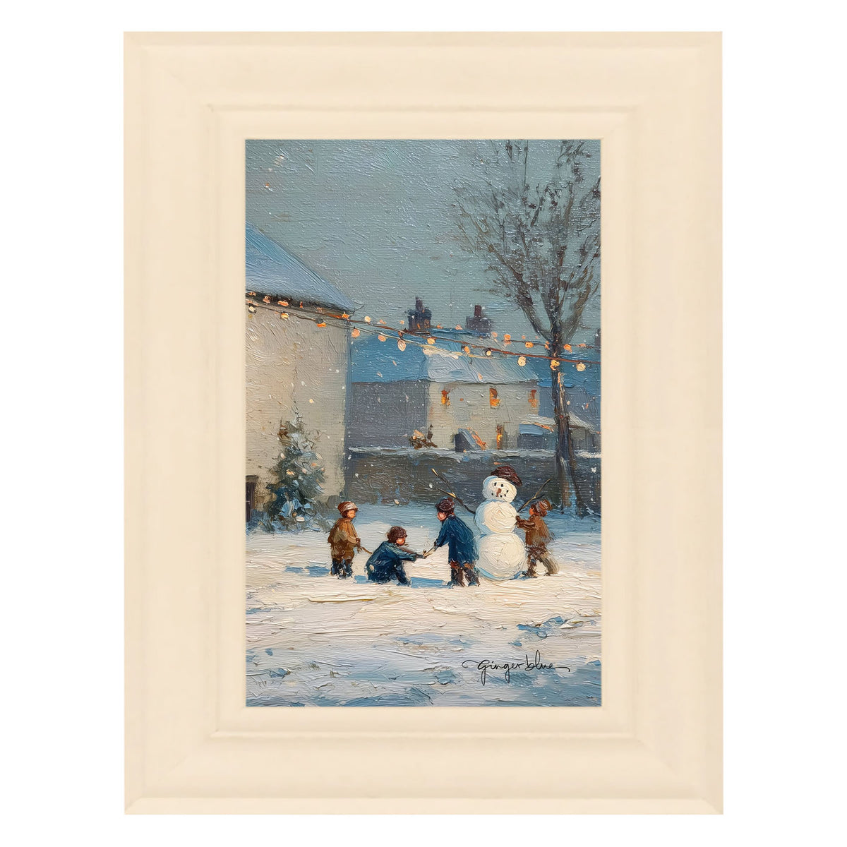 Children Making a Snowman at Home