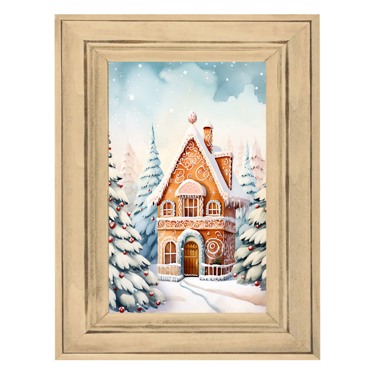 Gingerbread house in the snow