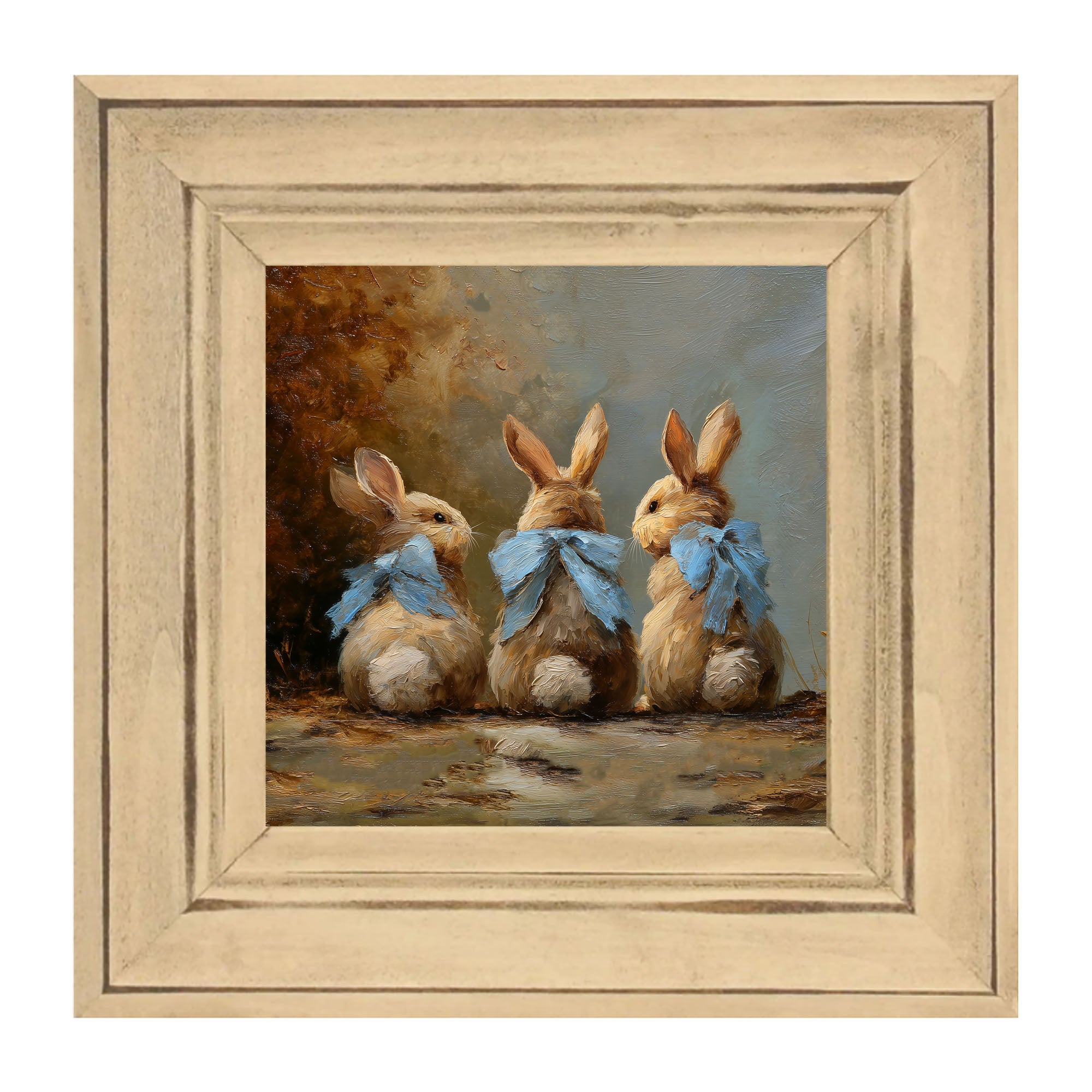 Bunnies with Blue Bows in Autumn