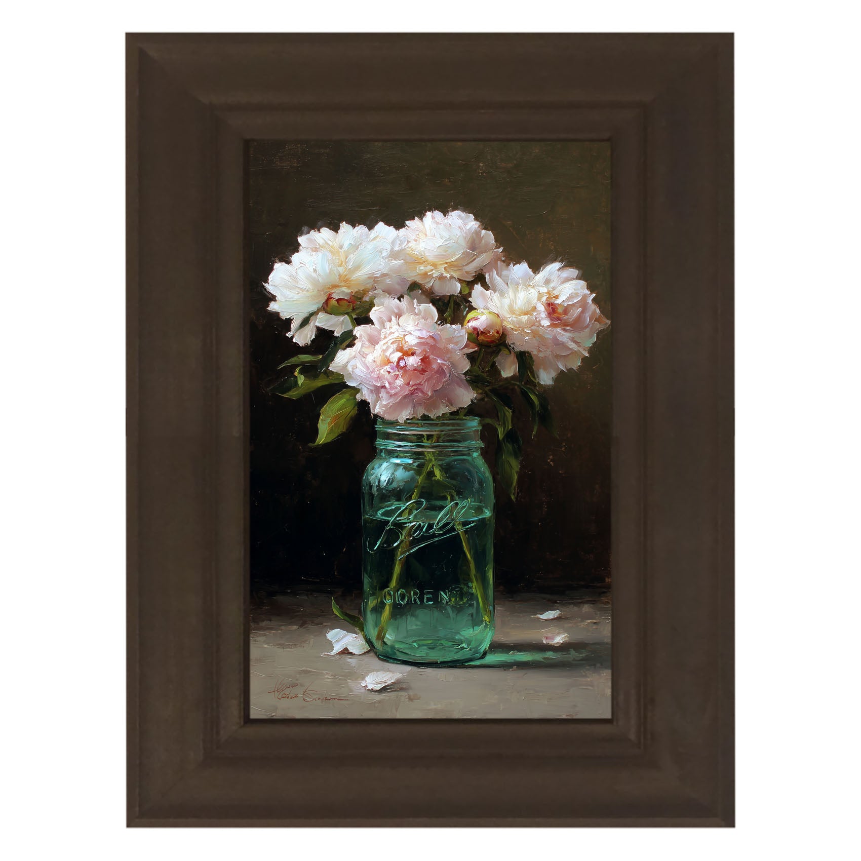 Mason Jar with Pink Flowers