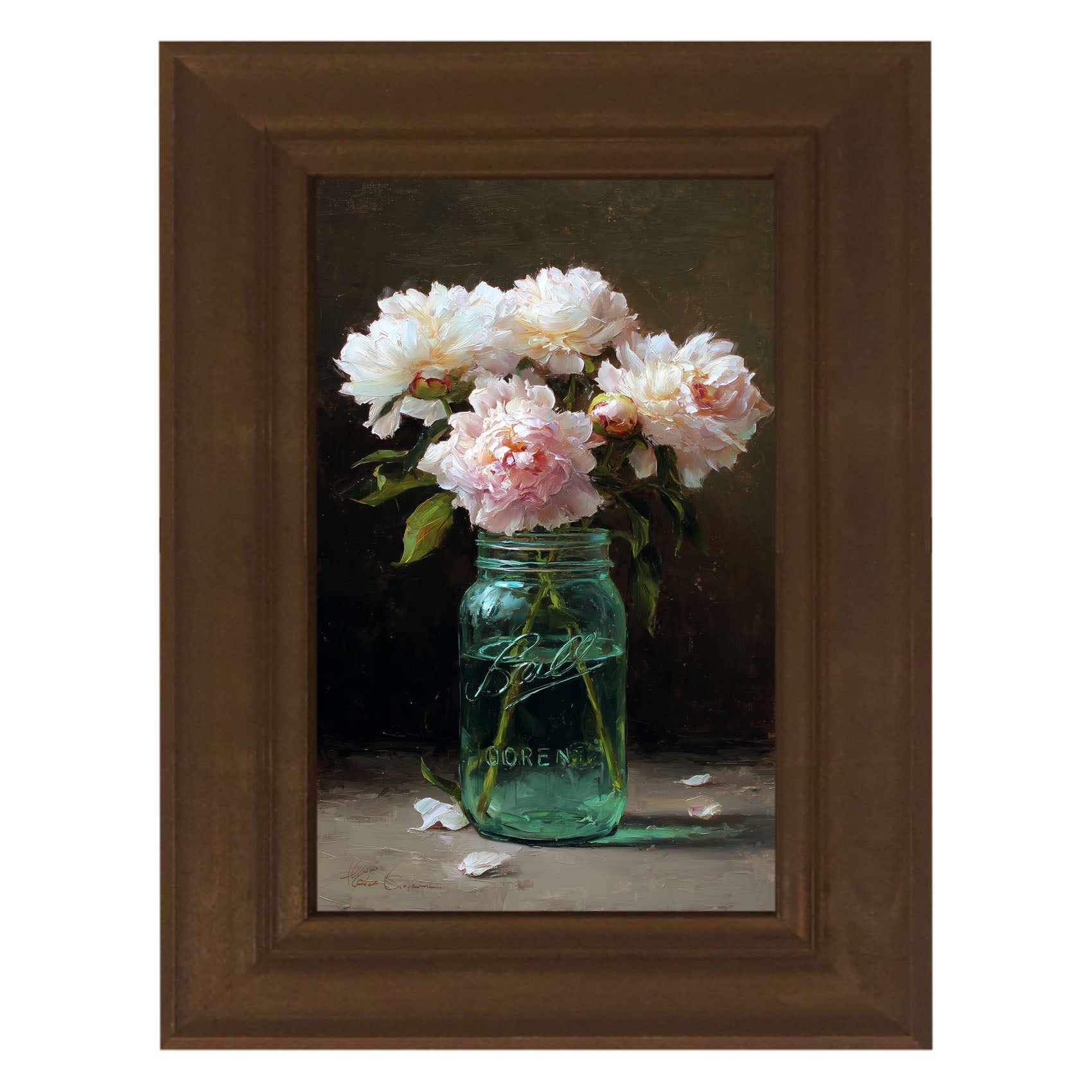 Mason Jar with Pink Flowers