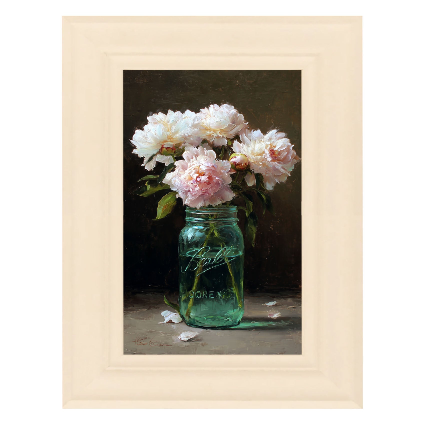 Mason Jar with Pink Flowers