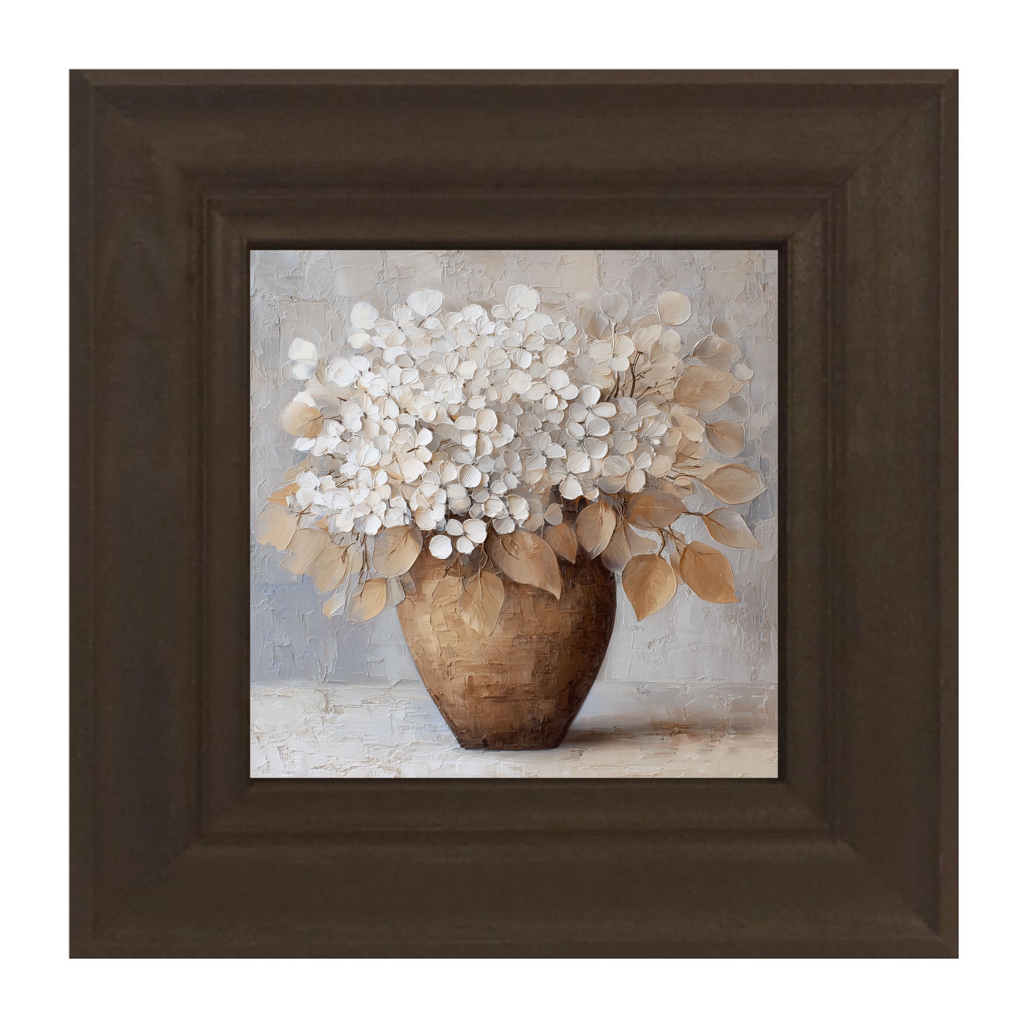 Copper Vase with White Hydrangeas