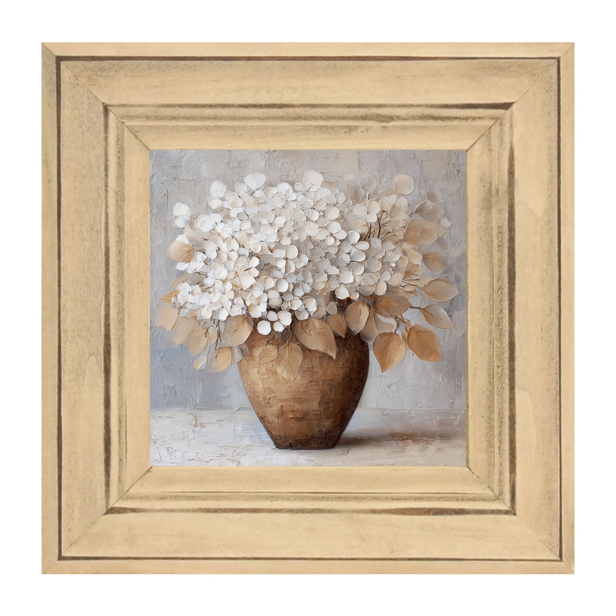 Copper Vase with White Hydrangeas