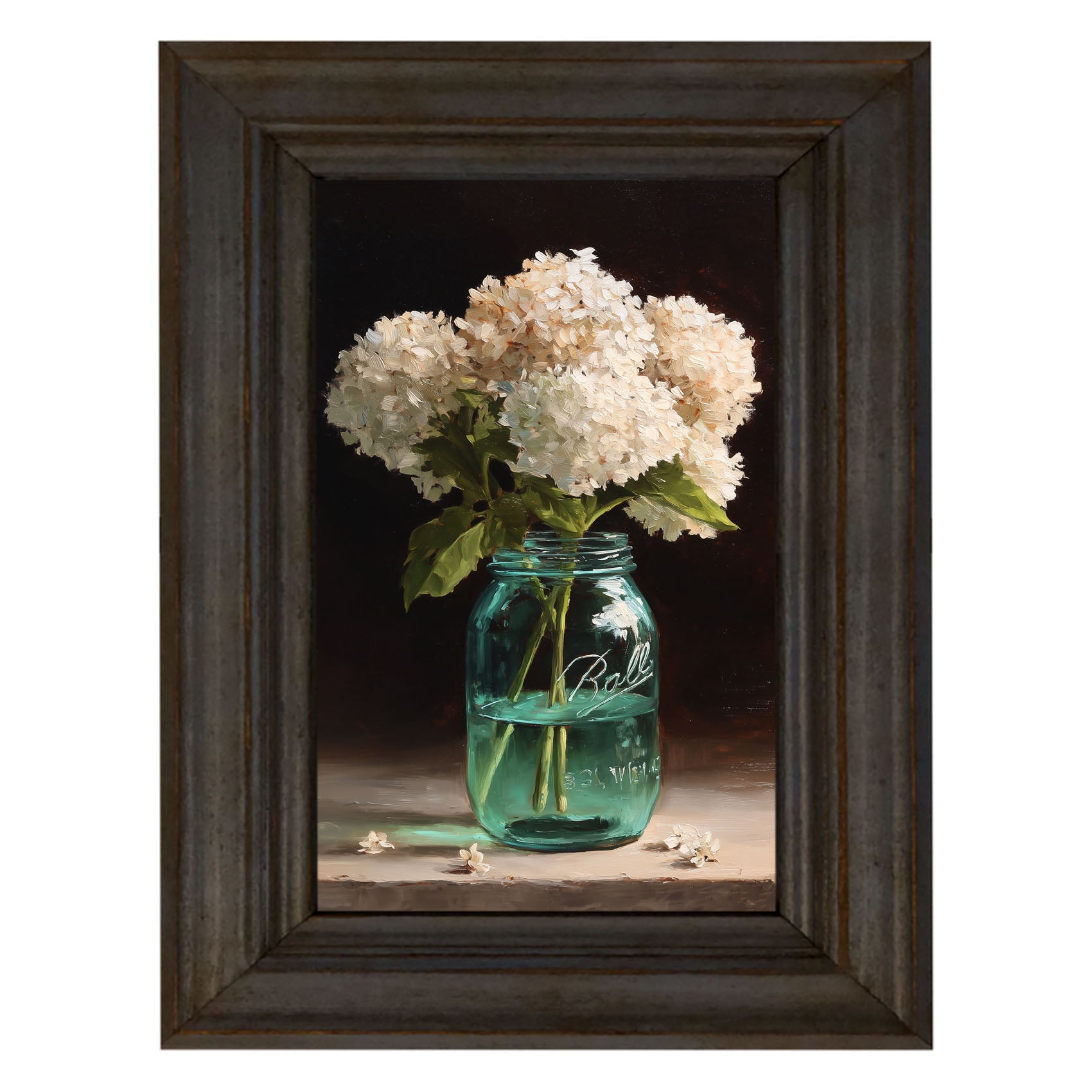 Mason Jar with White Hydrangeas