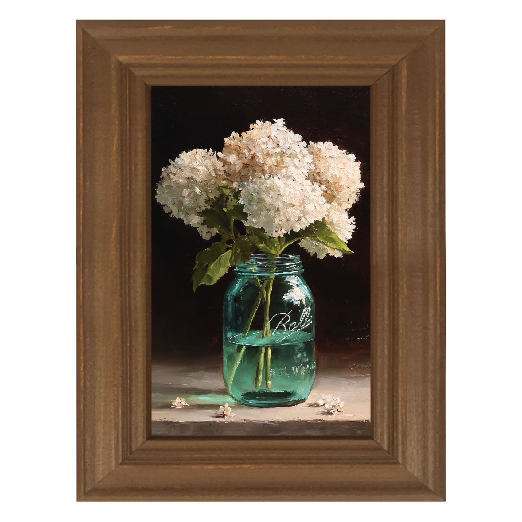 Mason Jar with White Hydrangeas