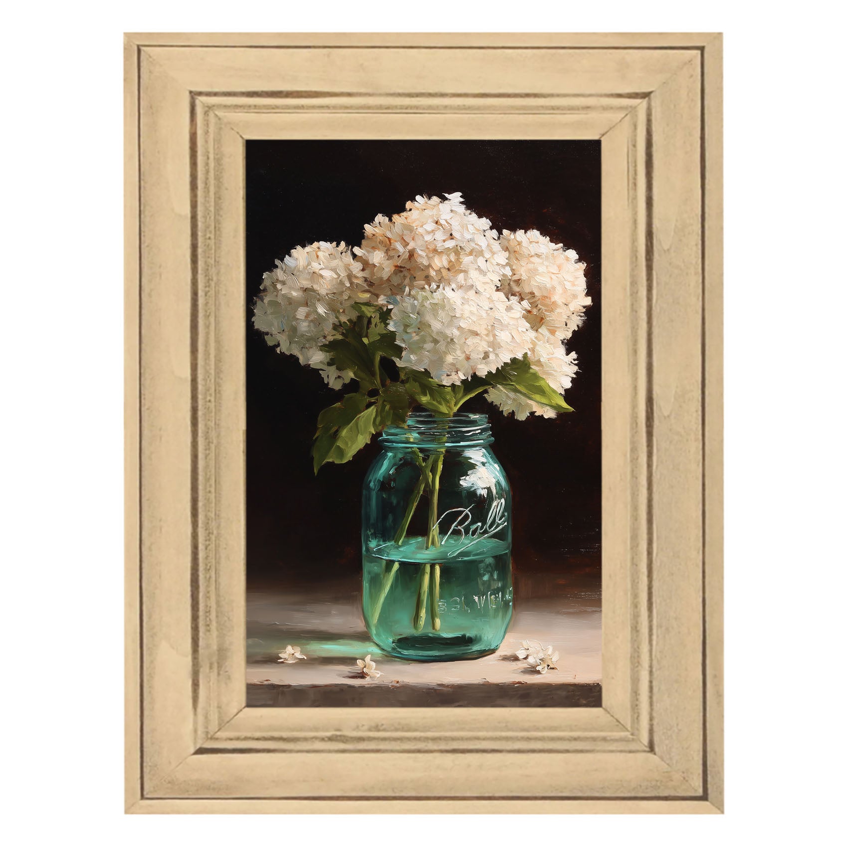 Mason Jar with White Hydrangeas
