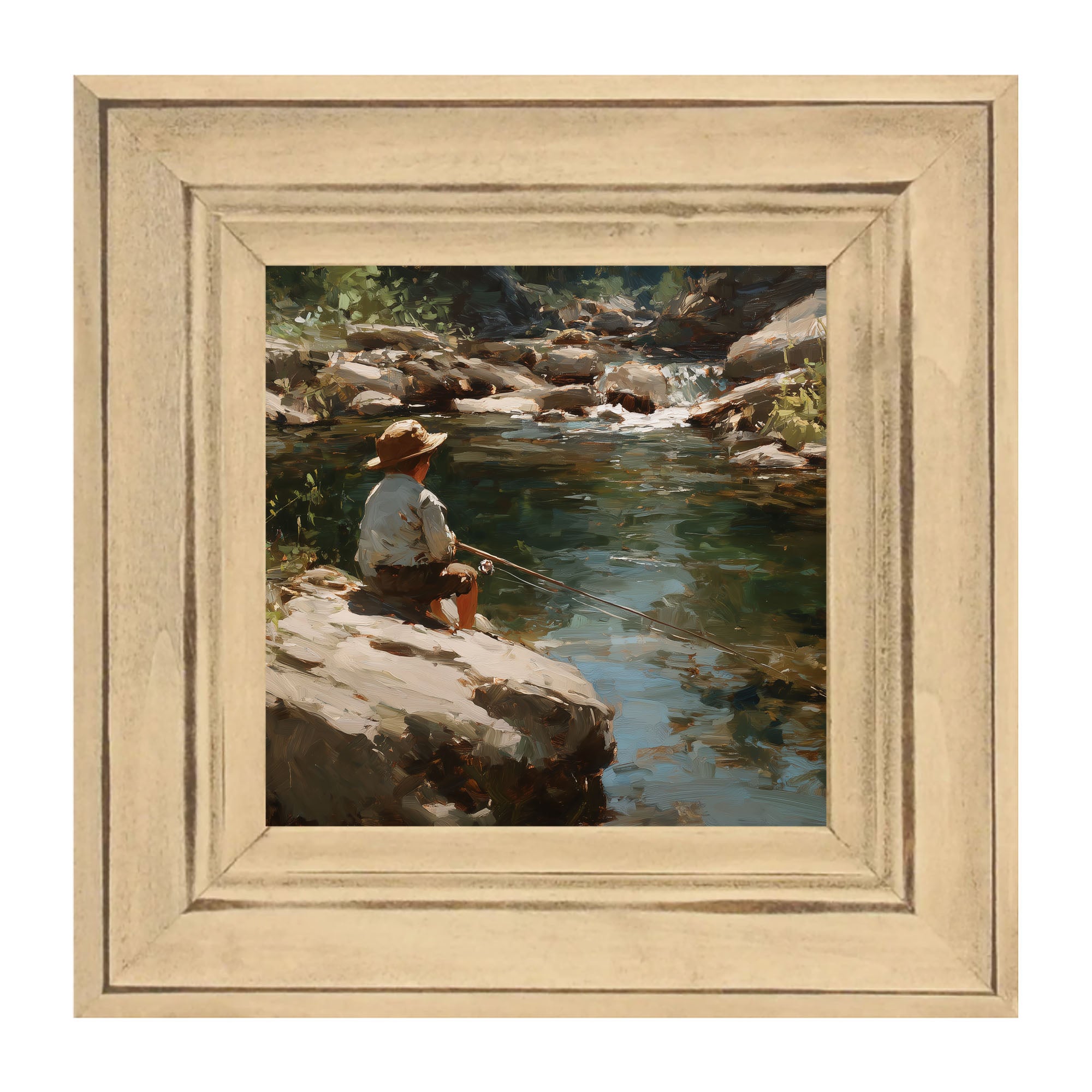 Fishing - Boy on River Rock