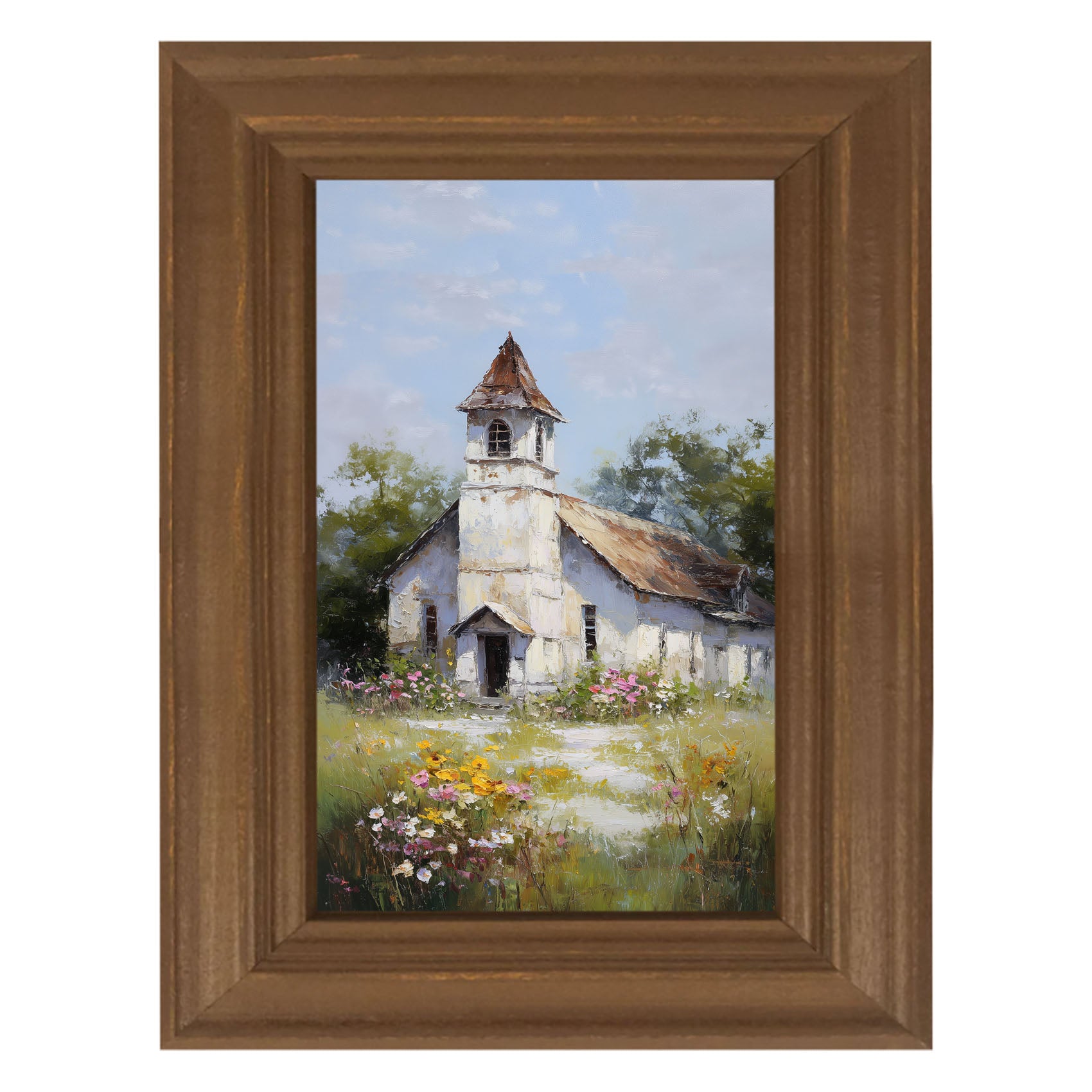 Country Church with Wildflowers