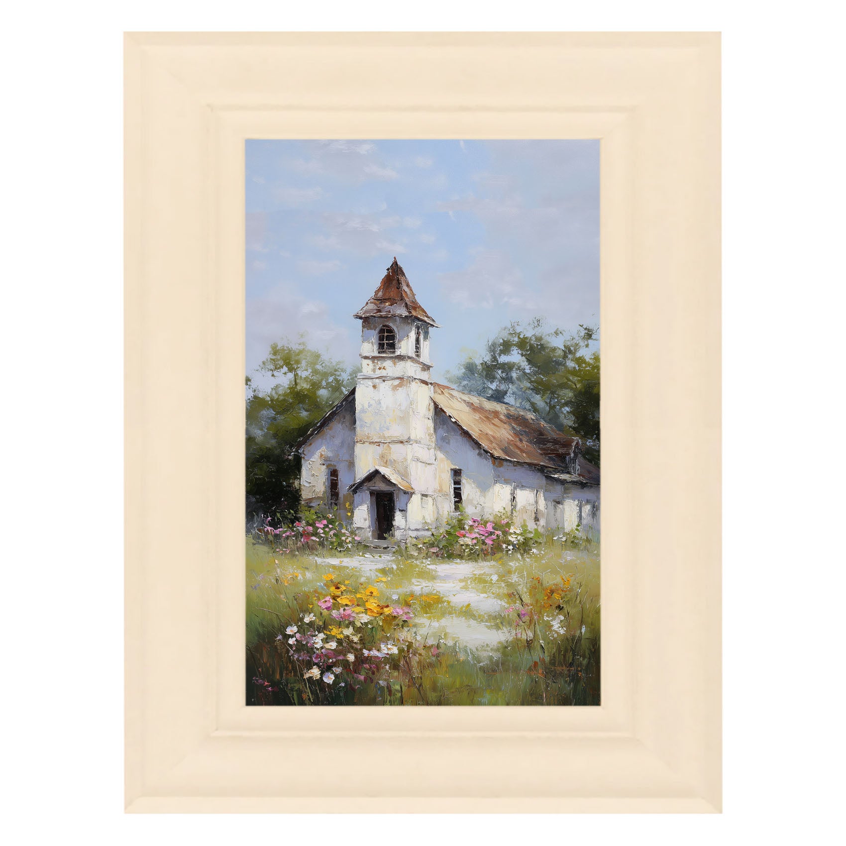 Country Church with Wildflowers
