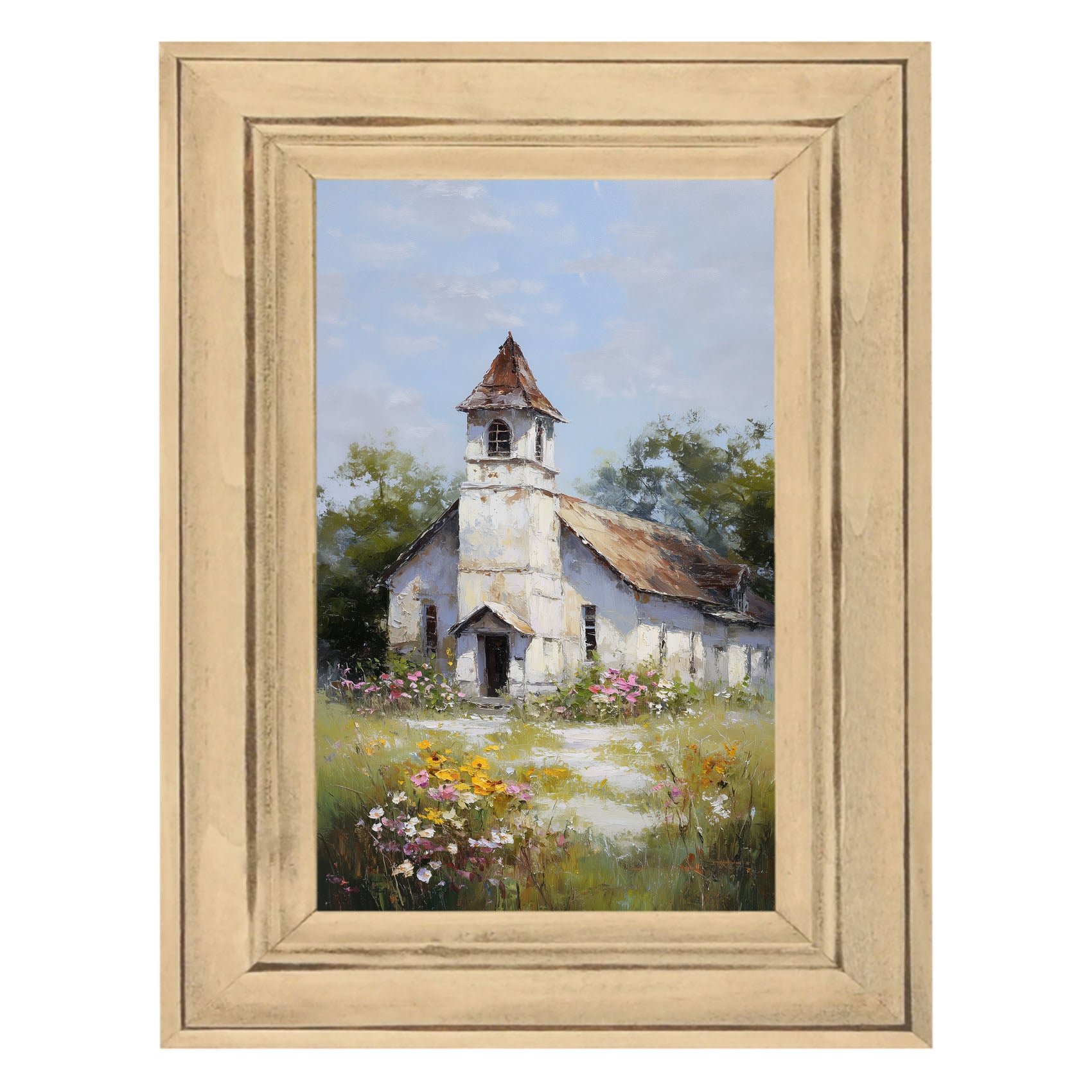 Country Church with Wildflowers