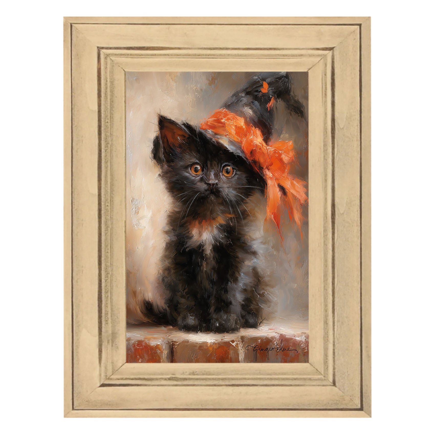Black Kitten with Witch Hat