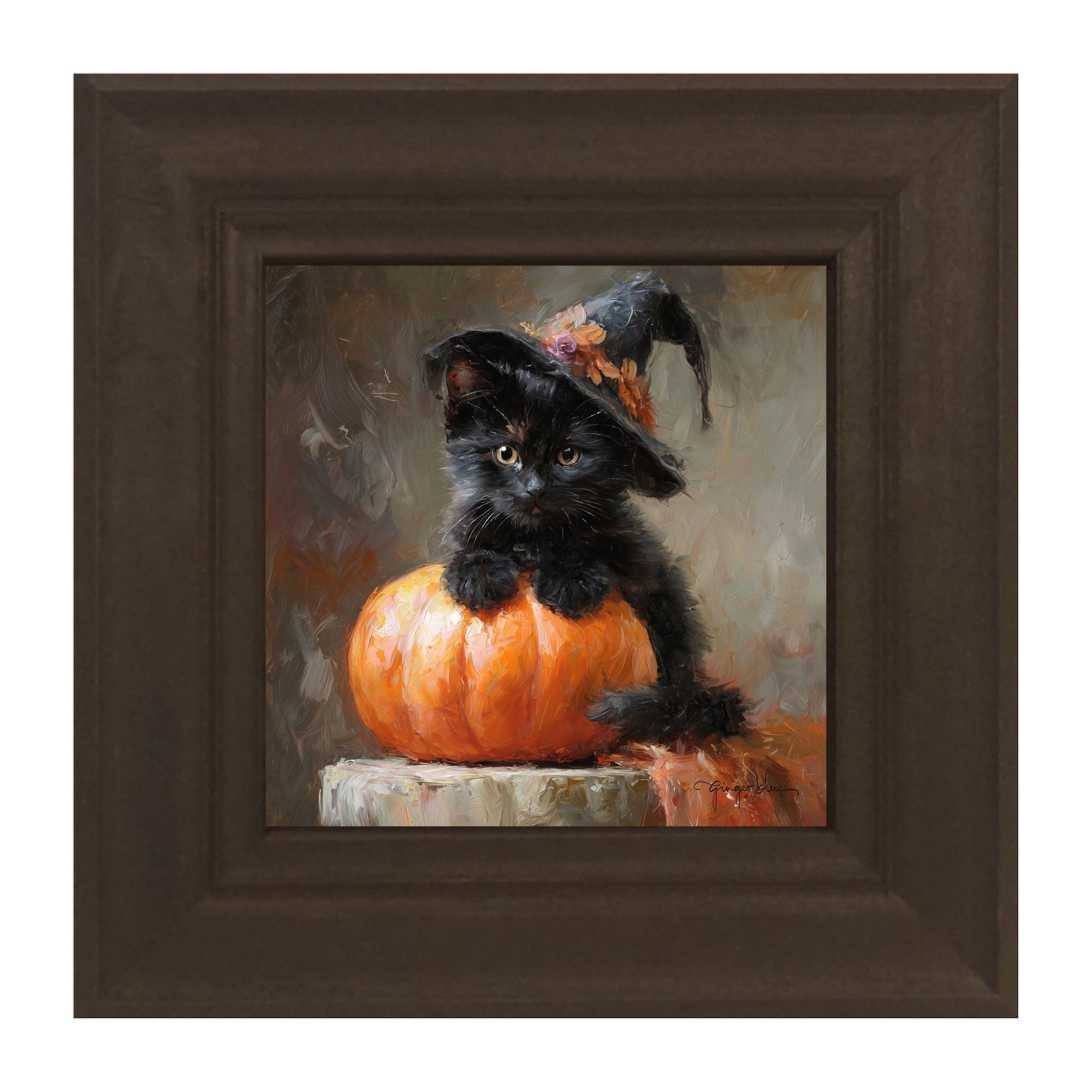 Black Kitten with Pumpkin