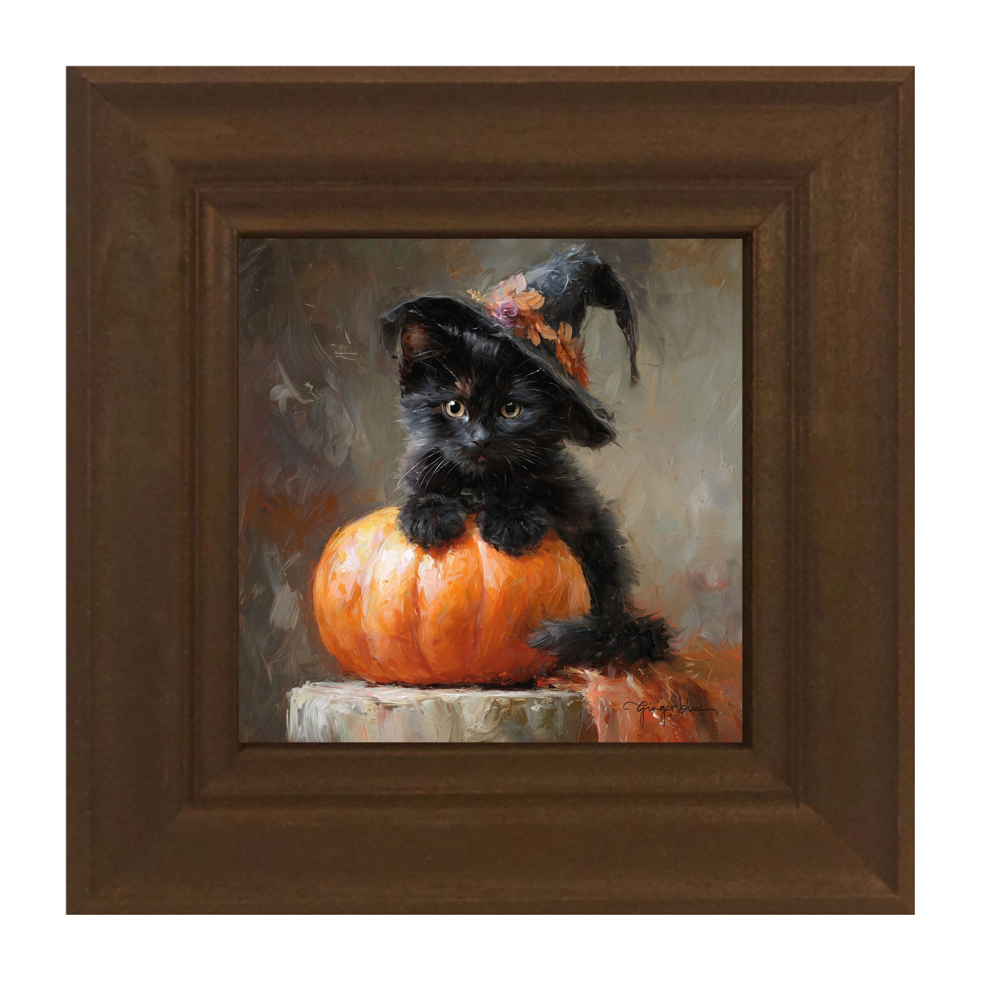 Black Kitten with Pumpkin