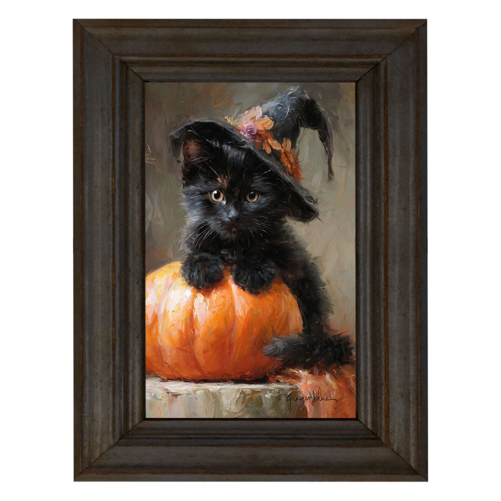 Black Kitten with Pumpkin