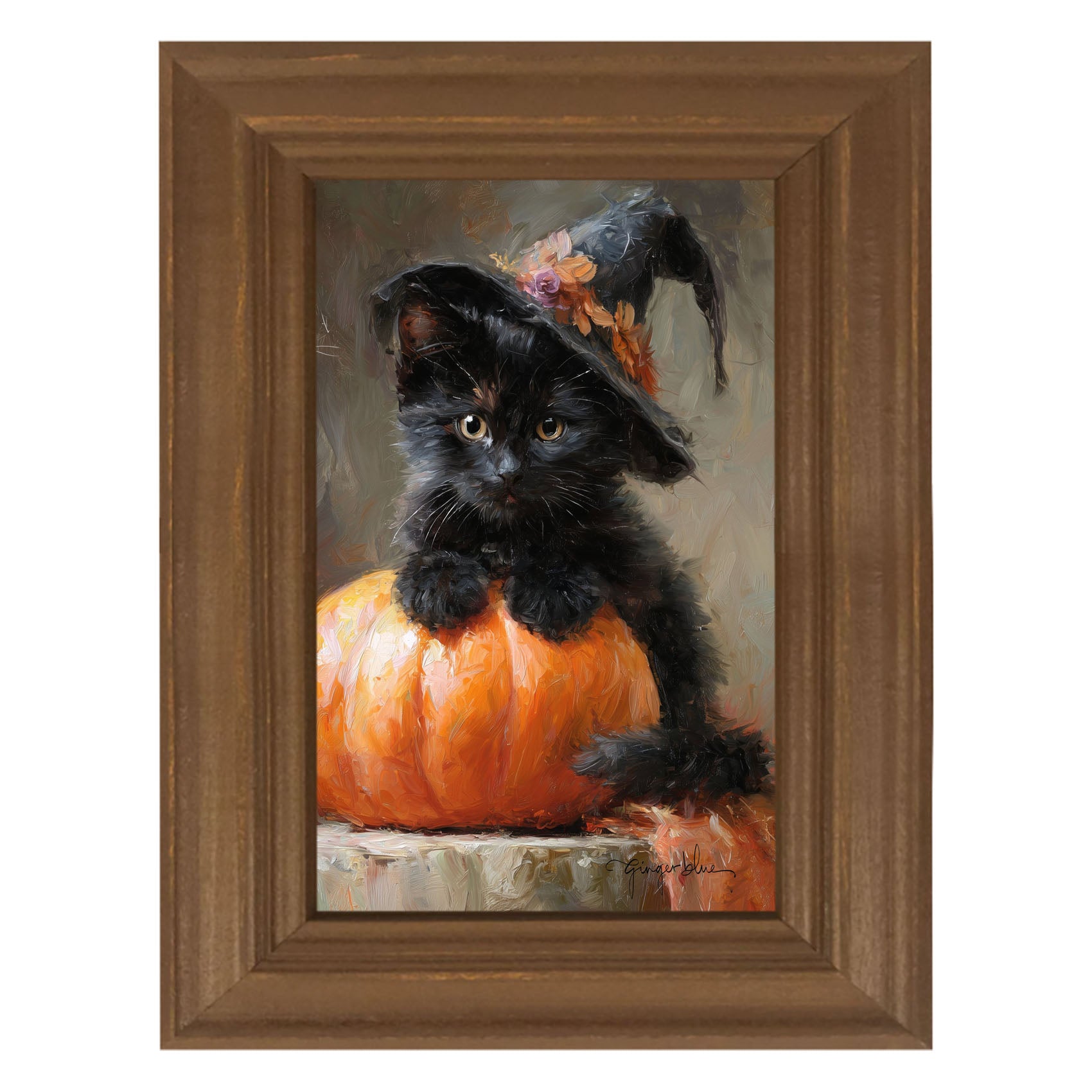 Black Kitten with Pumpkin