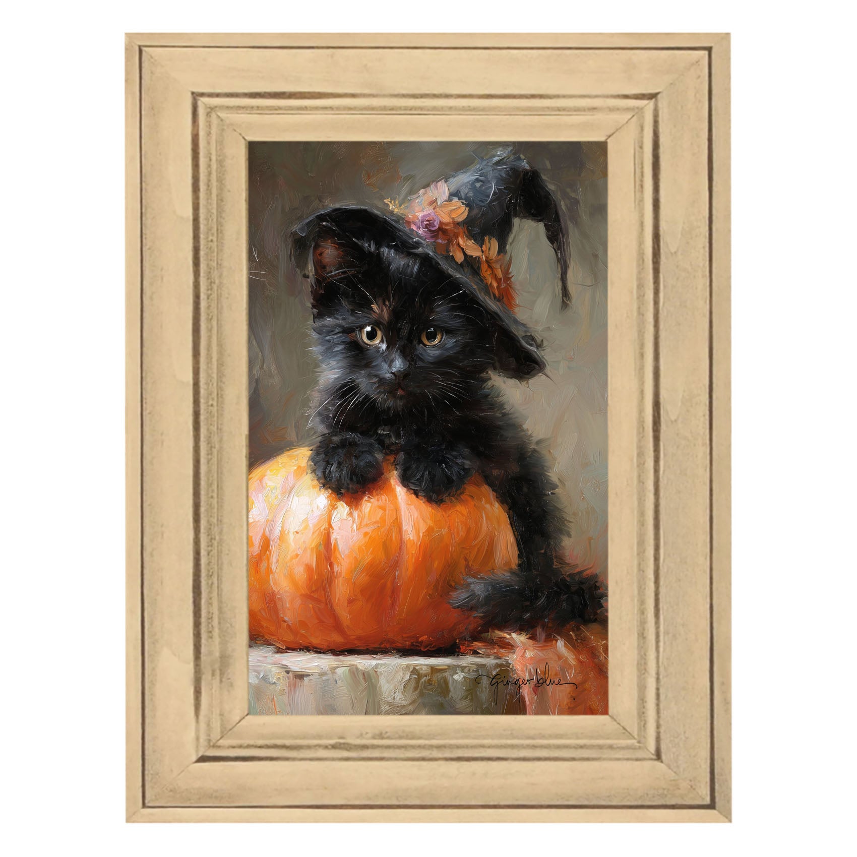 Black Kitten with Pumpkin