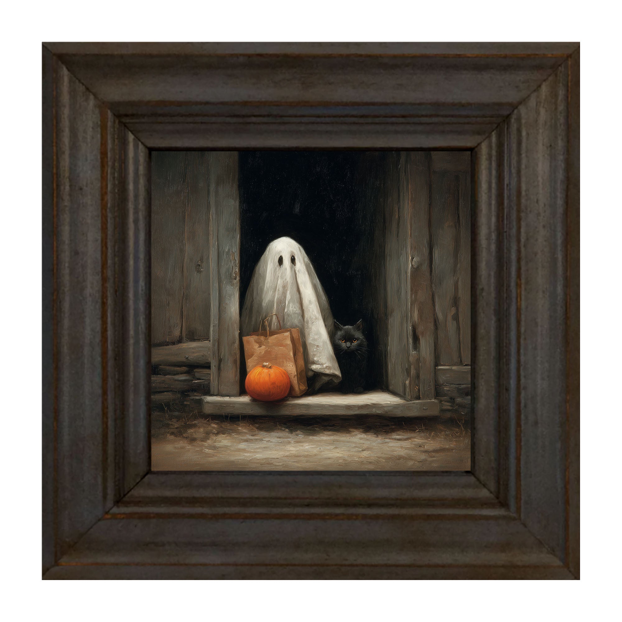 Ghost with Black Cat Trick or Treating