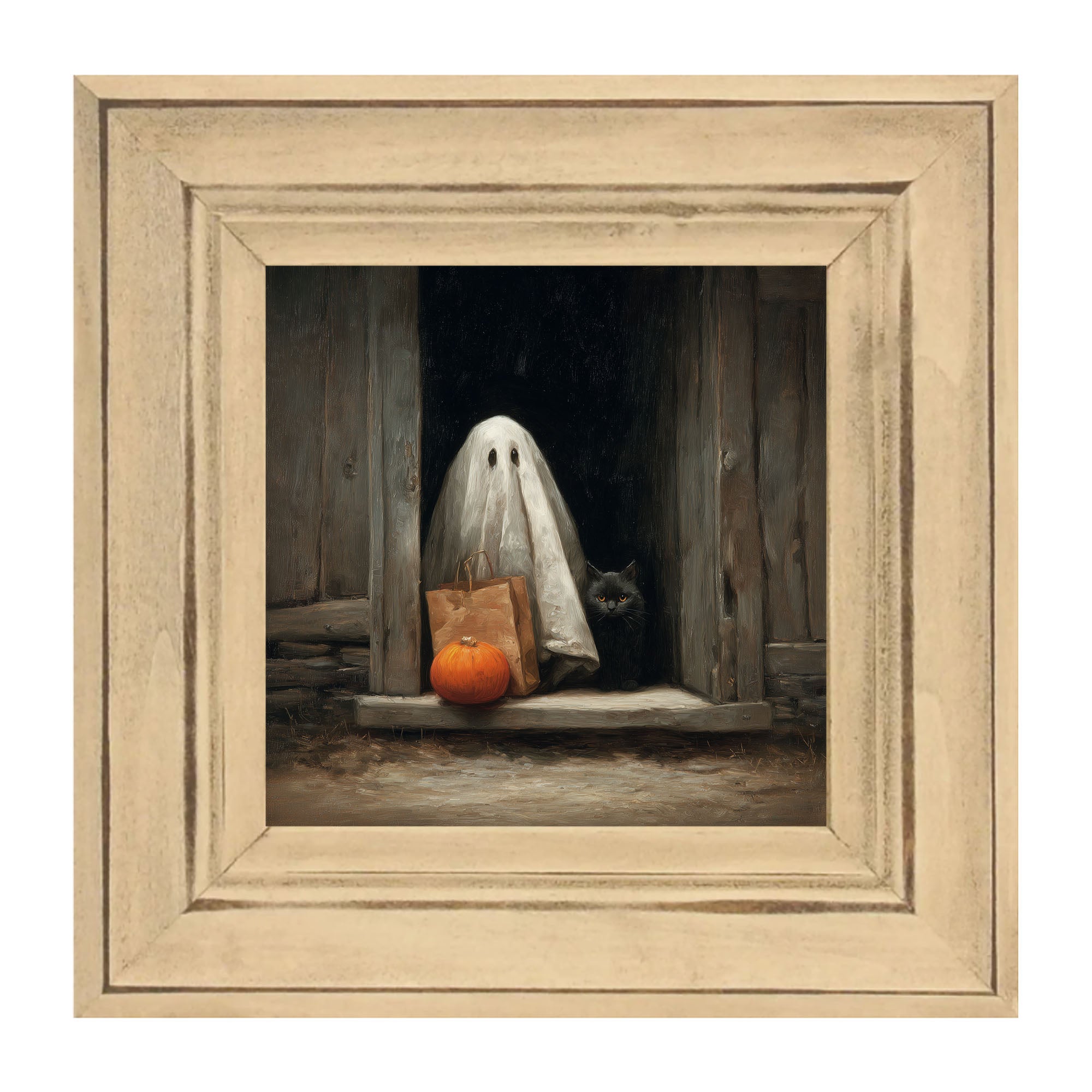 Ghost with Black Cat Trick or Treating