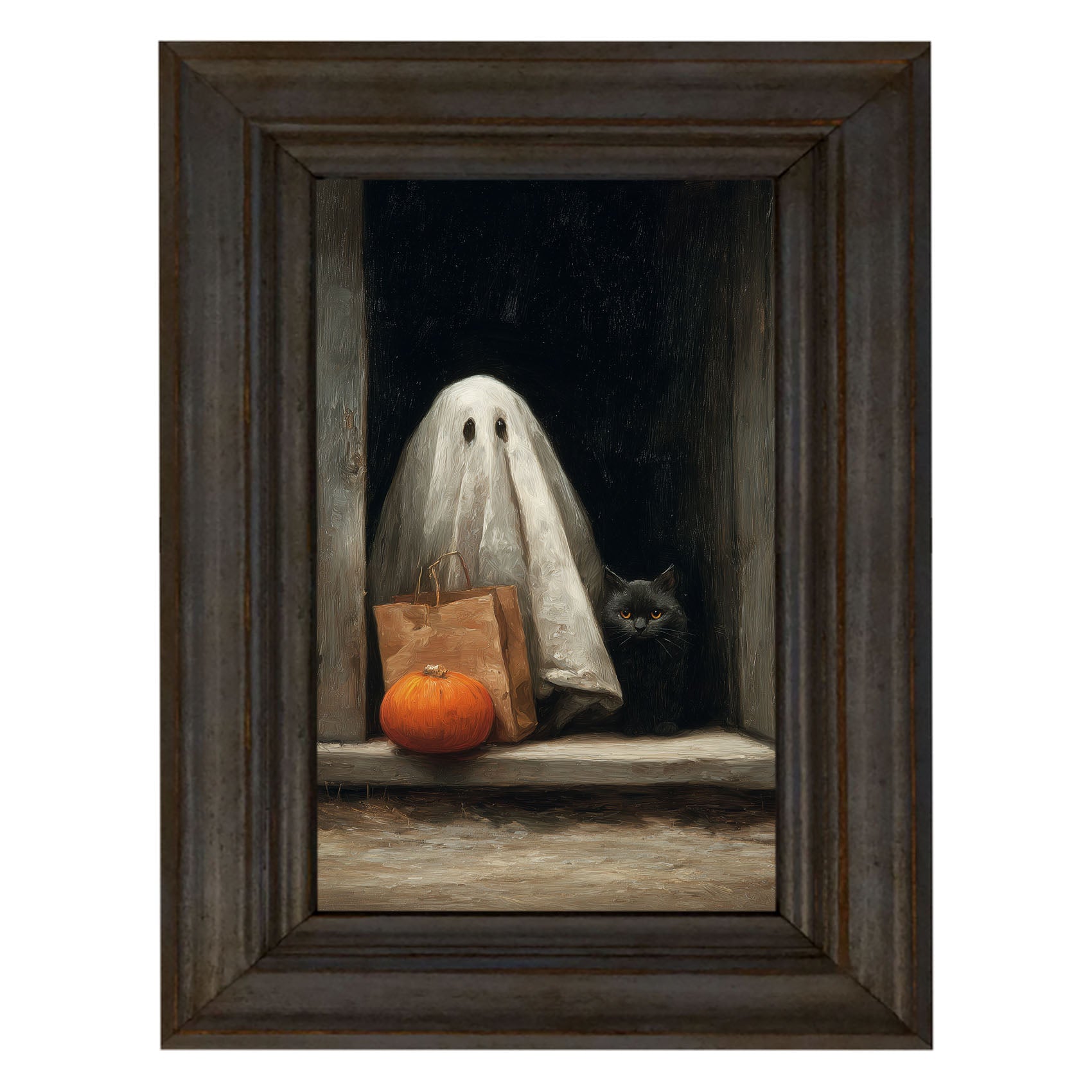 Ghost with Black Cat Trick or Treating