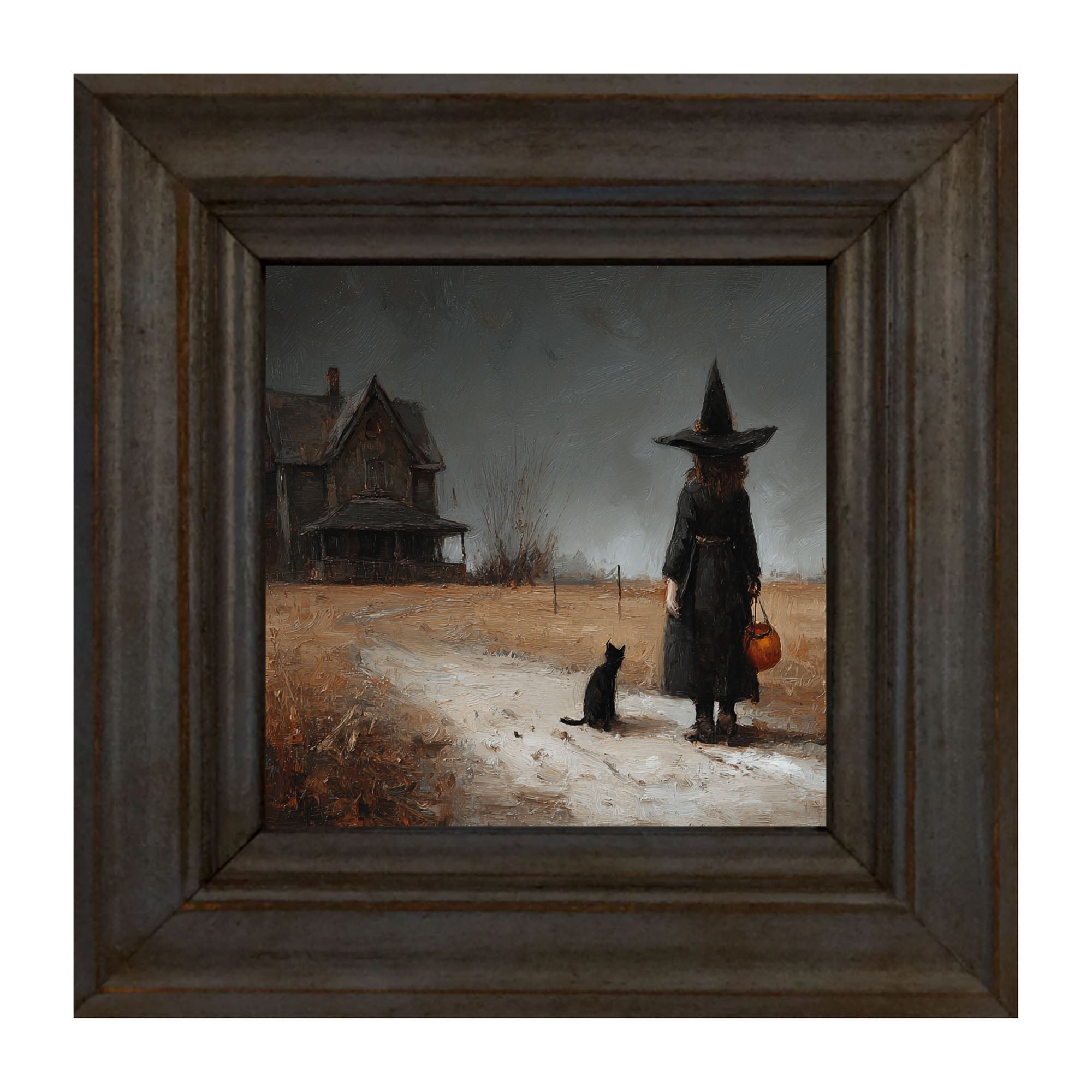 Witch with Black Cat Trick or Treating - Square