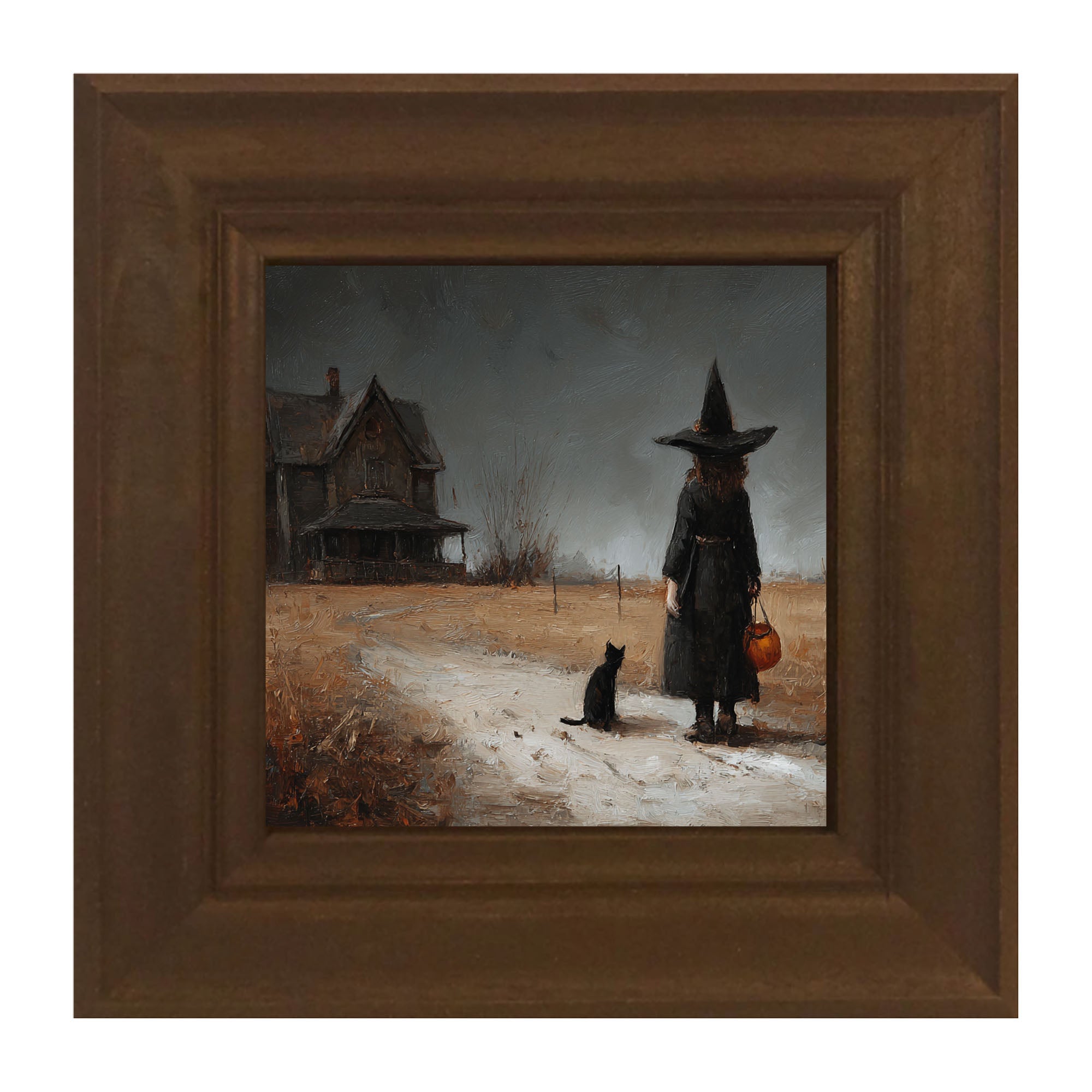 Witch with Black Cat Trick or Treating - Square